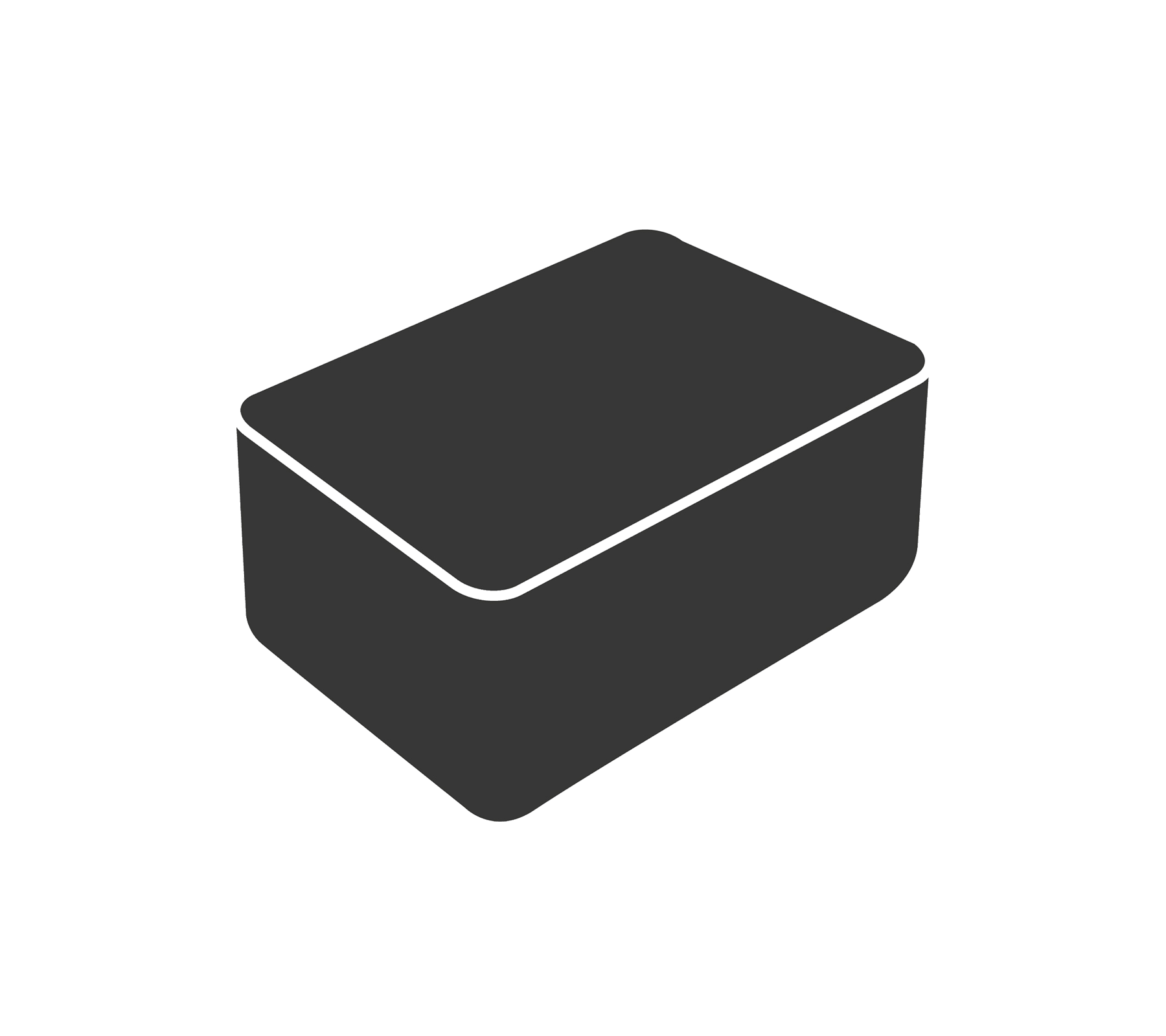 Un conteneur de stockage simple et rectangulaire avec une surface lisse et un couvercle légèrement surélevé. Idéal pour organiser des objets.
