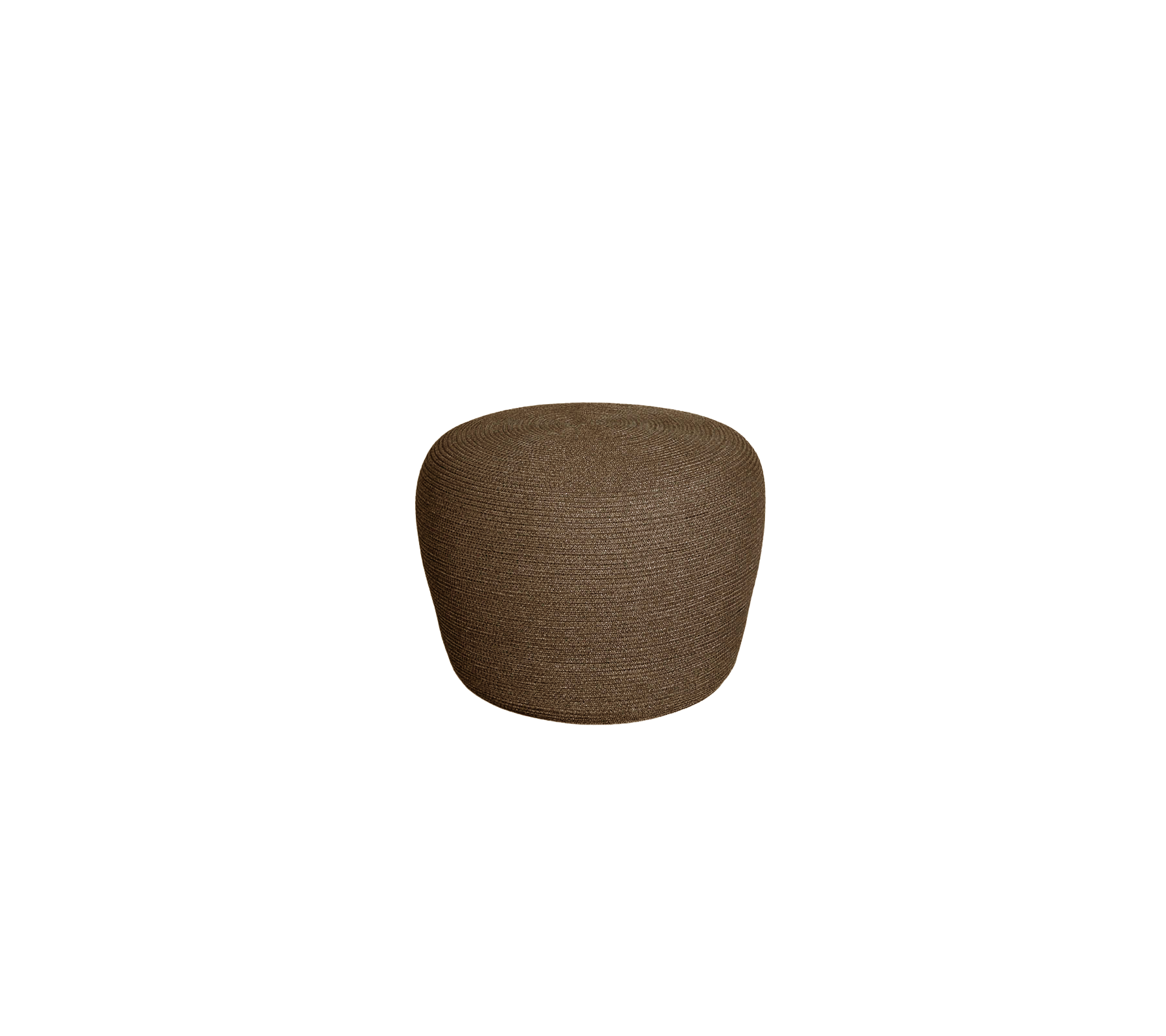 Ottoman rond stylé en tissu brun texturé, polyvalent pour le siège ou comme accent décoratif.