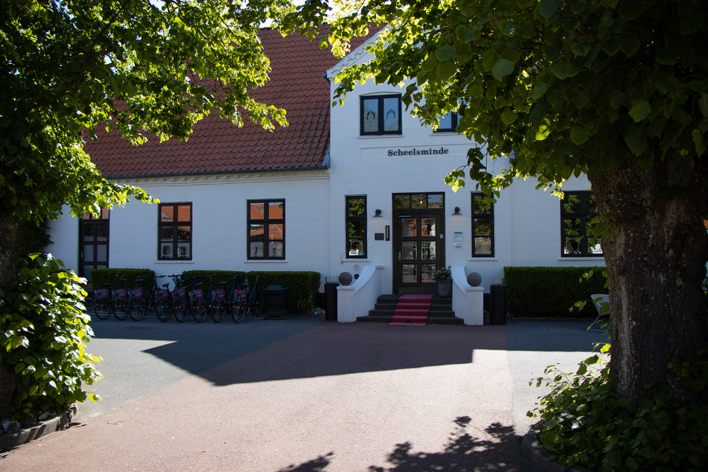 Hotel Scheelsminde Denmark, white historical hotel building, red roof