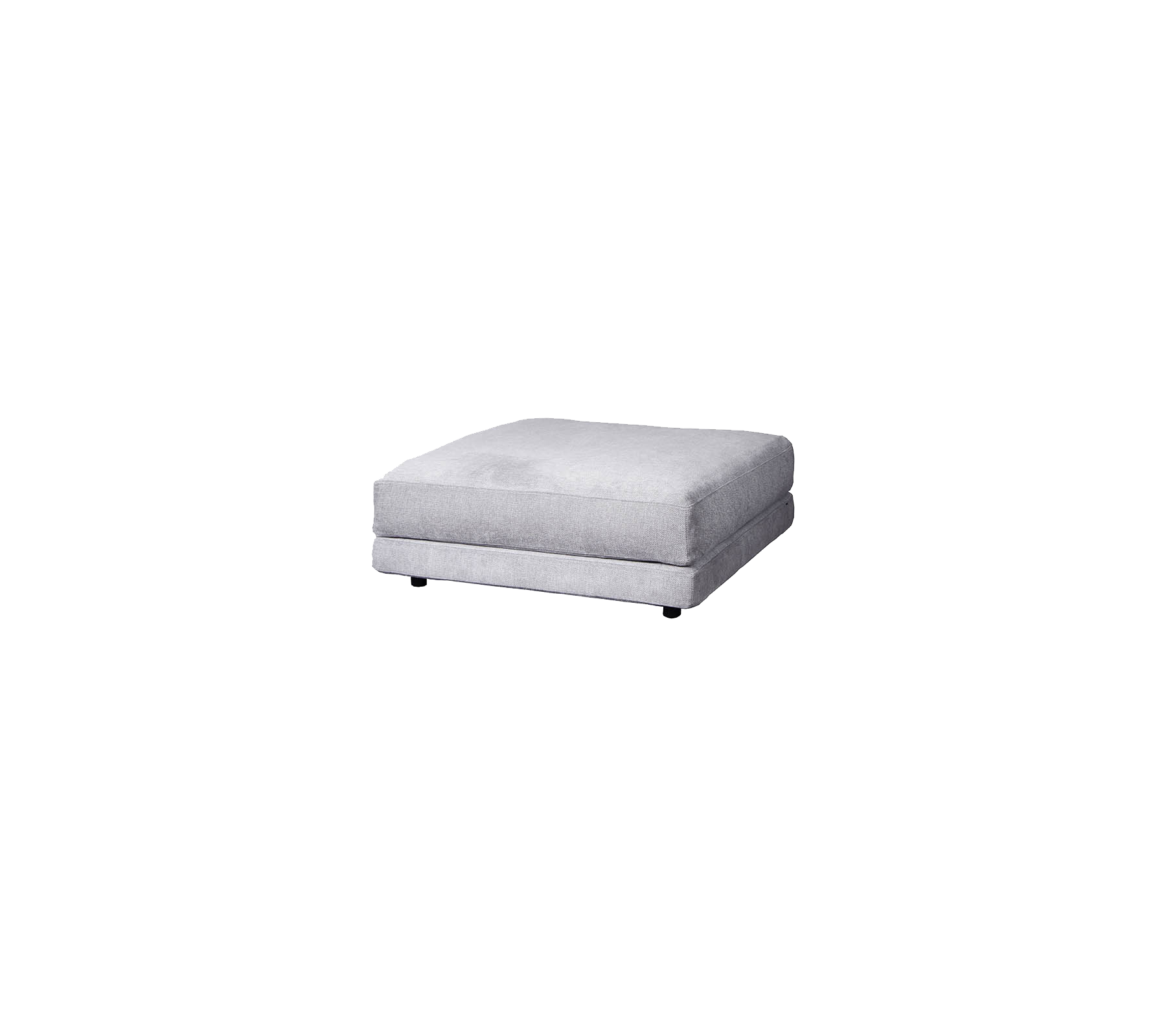 Ottoman en velours gris clair de forme carrée et au design simple, avec une surface lisse et un rembourrage subtil.