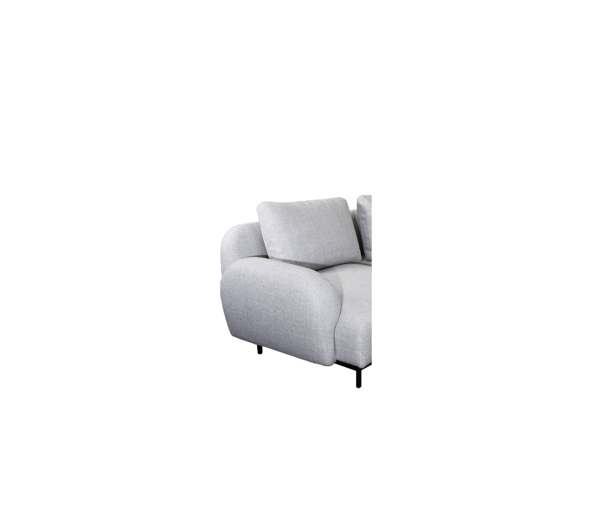 Canapé sectionnel gris clair avec coussins en peluche et accoudoirs arrondis, conçu pour le confort et le style.