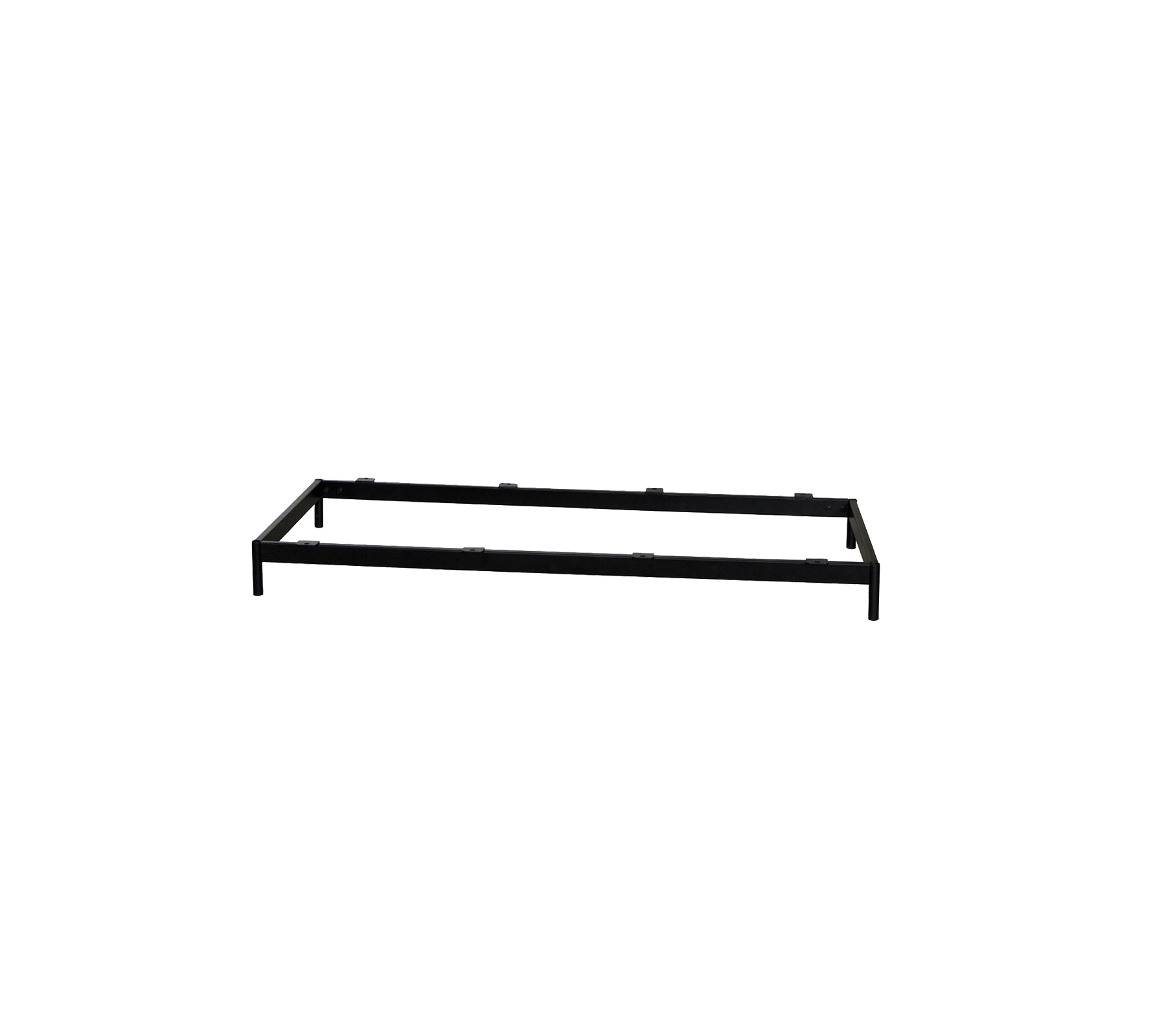 Cadre de lit en métal au design rectangulaire simple, avec une finition noire élégante pour une compatibilité décorative polyvalente.