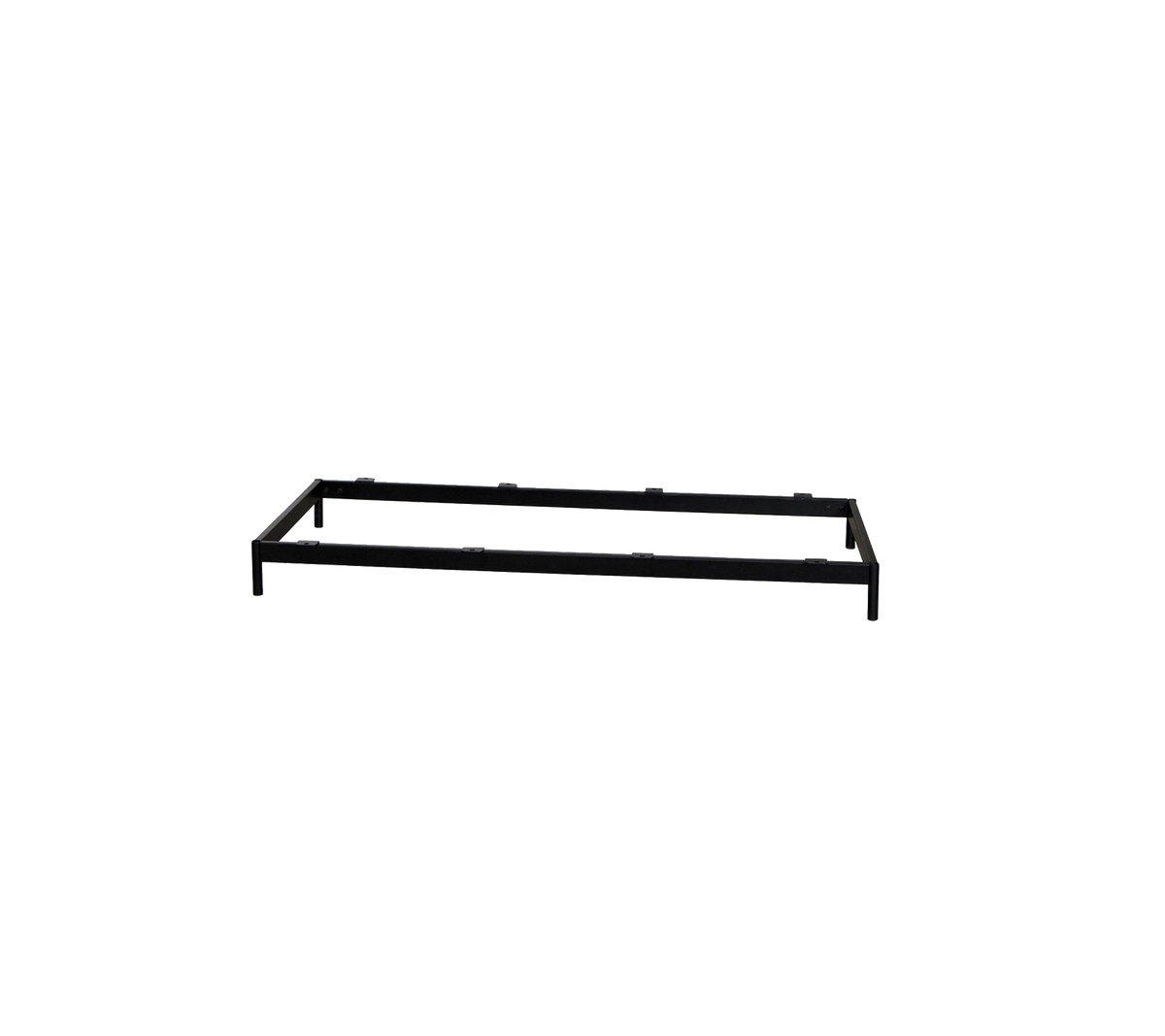 Cadre de lit en métal au design rectangulaire simple, avec une finition noire élégante pour une compatibilité décorative polyvalente.