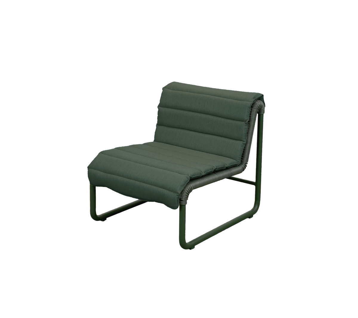 Chaise longue moderne vert foncé au design minimaliste.