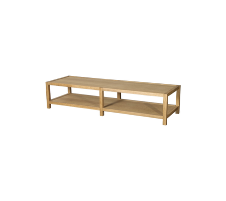 Étagère en bois avec deux compartiments ouverts, conçue pour organiser des objets et afficher des décorations.
