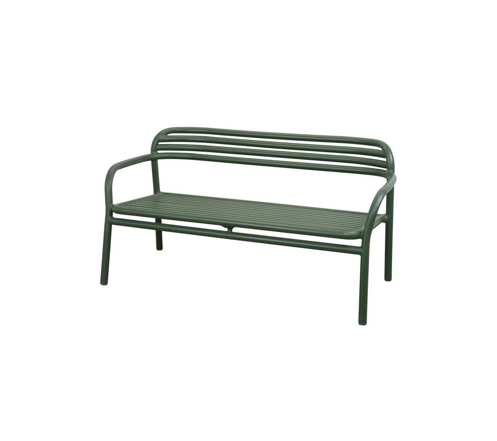 Banc vert foncé au design simple.