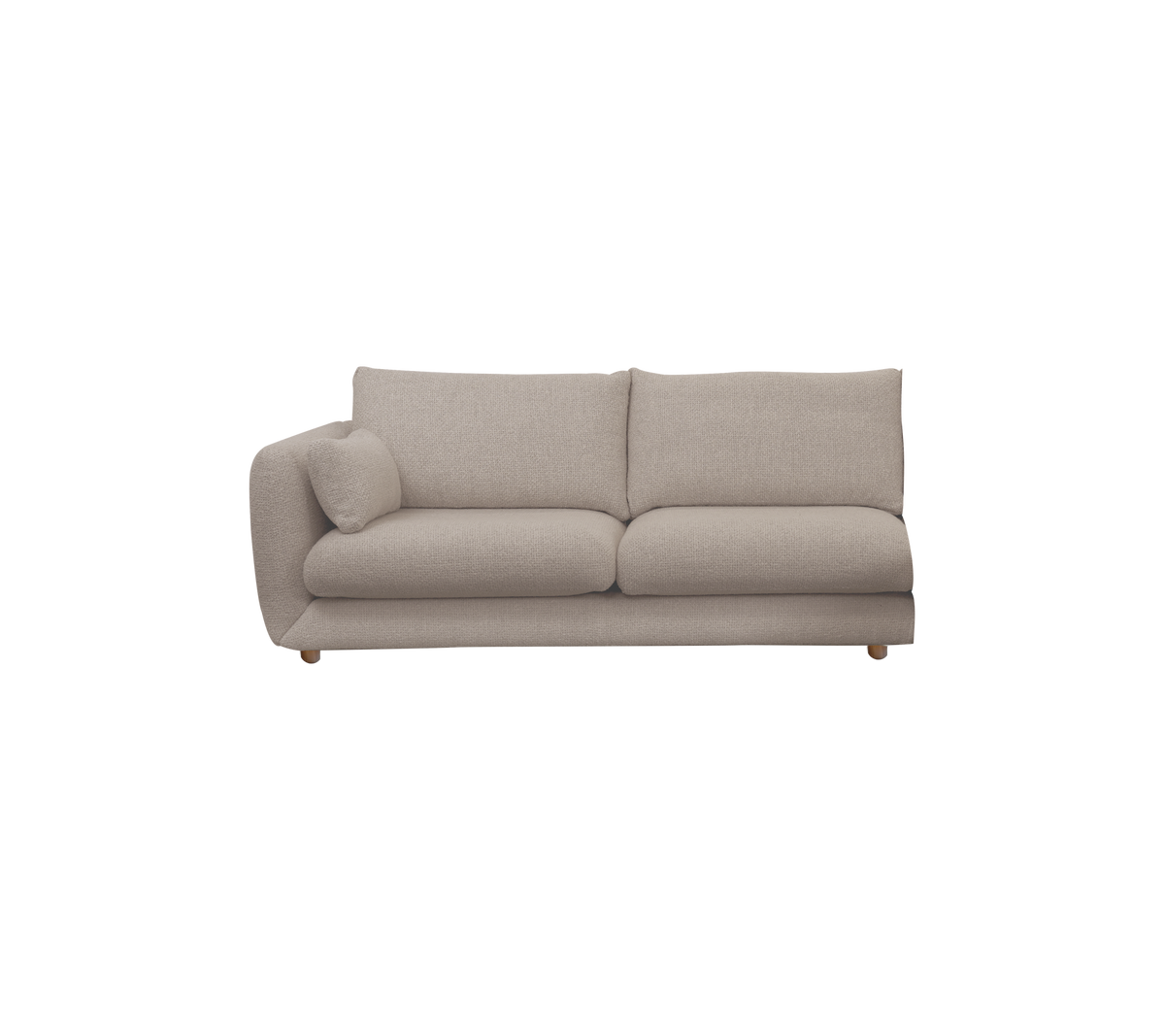 Canapé moderne couleur brun clair avec un design minimaliste et des accoudoirs arrondis.