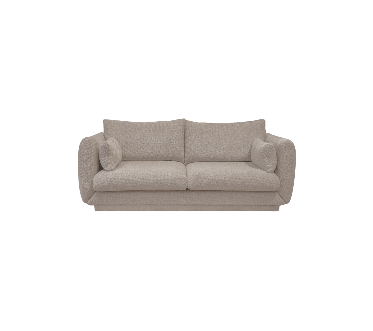 Canapé marron clair avec des coussins ronds dans un design moderne.