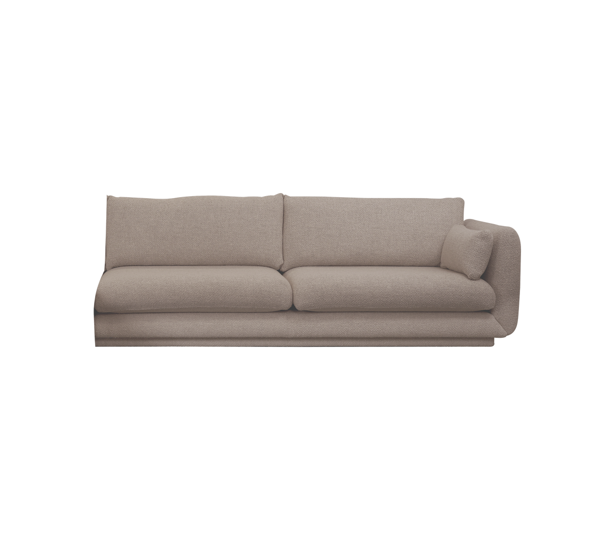 Canapé moderne couleur brun clair avec deux grands coussins dans un design minimaliste.
