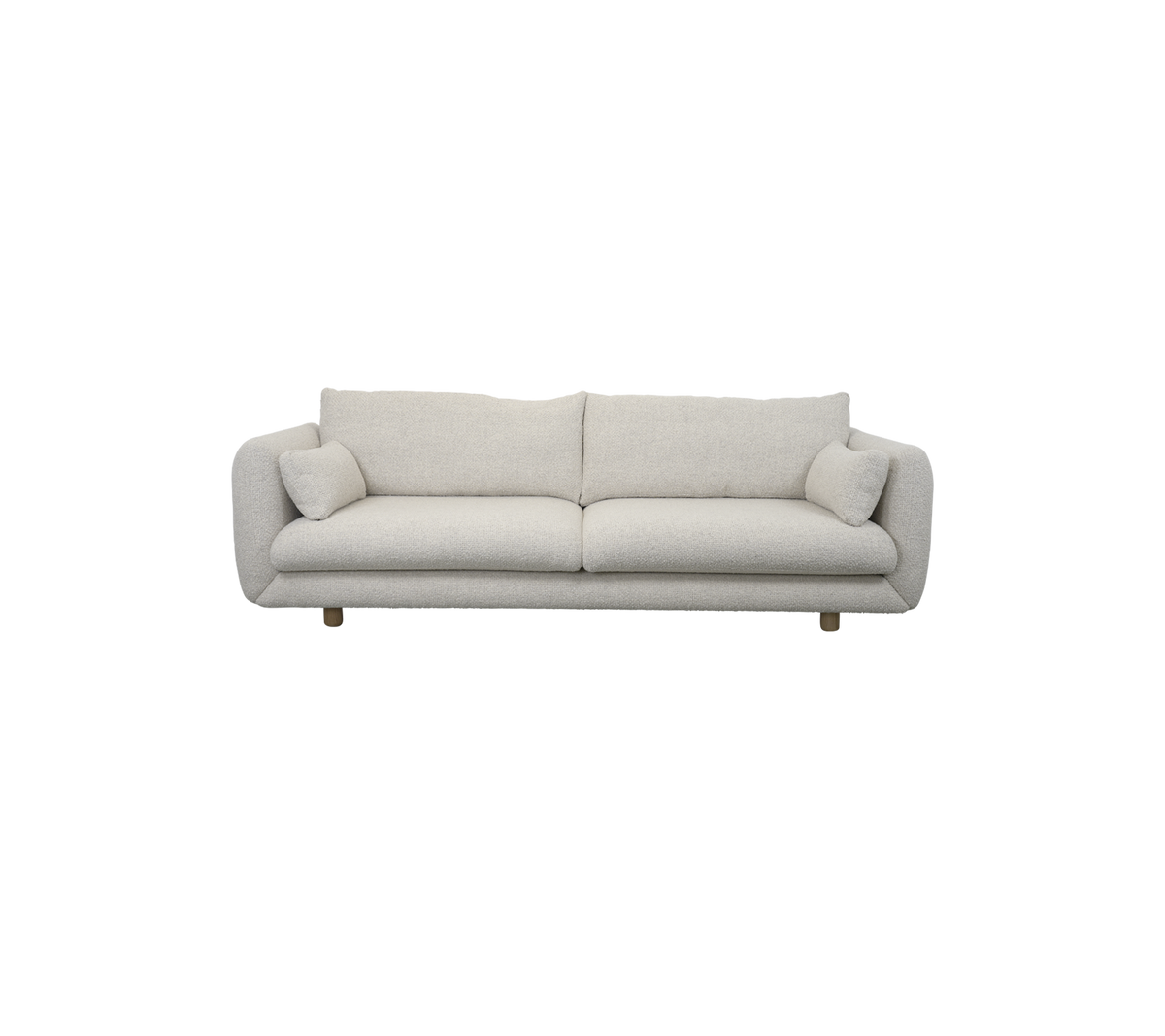 Canapé en velours de couleur claire avec deux coussins assortis, présentant un design moderne et des lignes épurées pour une option de sièges élégante.