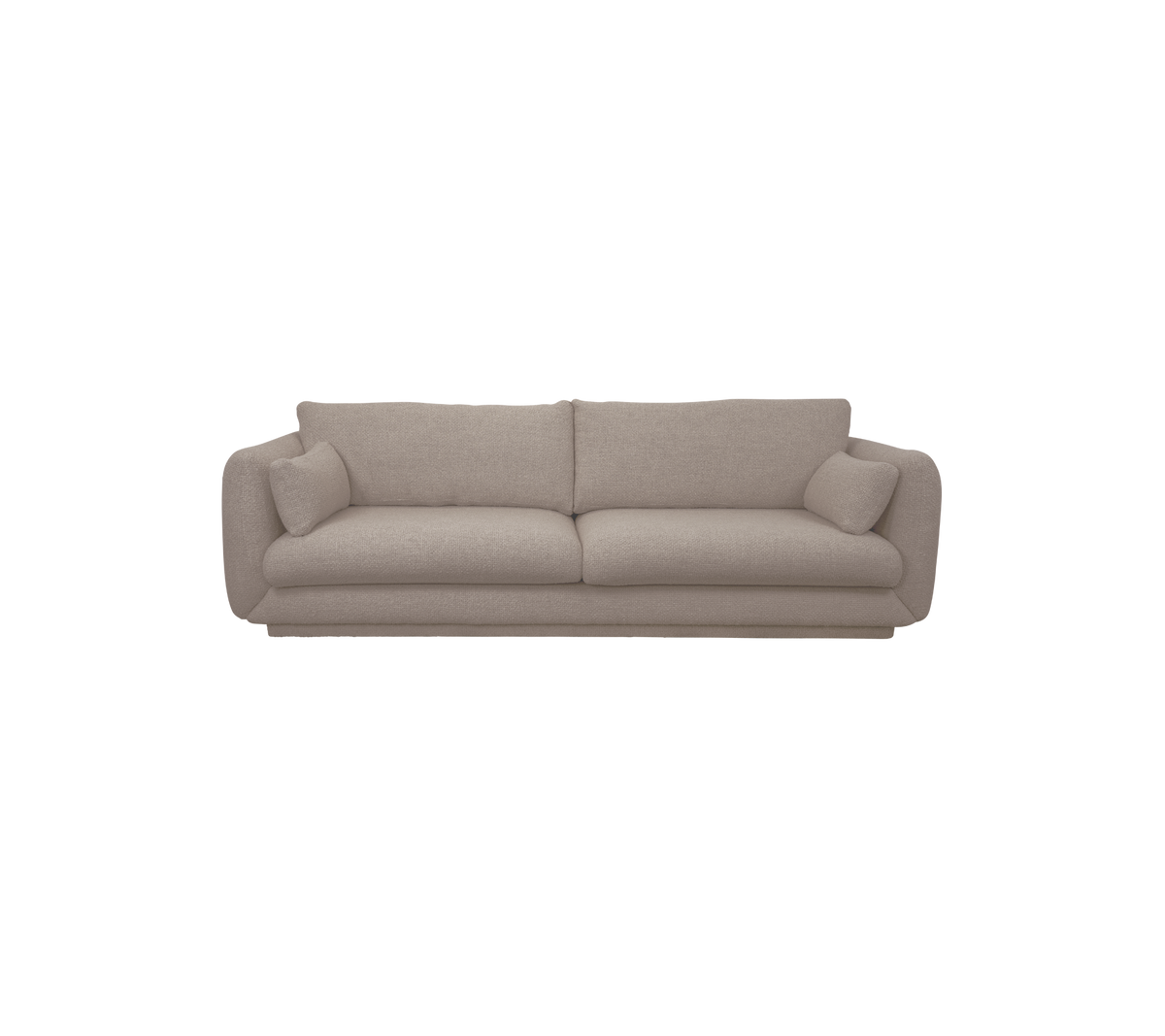 Sofa moderne marron clair avec des coussins moelleux et un design décontracté.