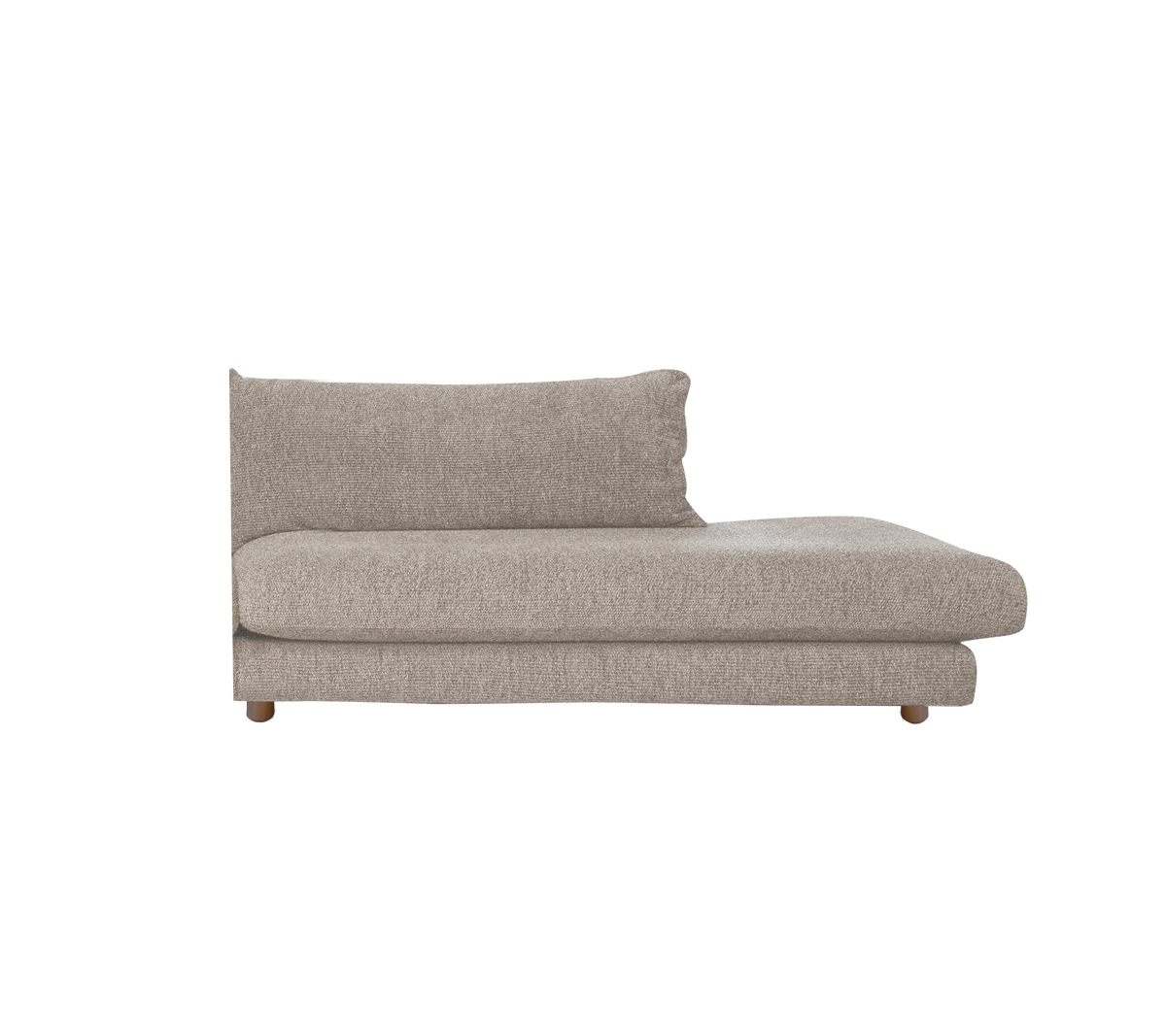 Canapé marron clair au design simple, avec un dossier et un siège rembourrés.
