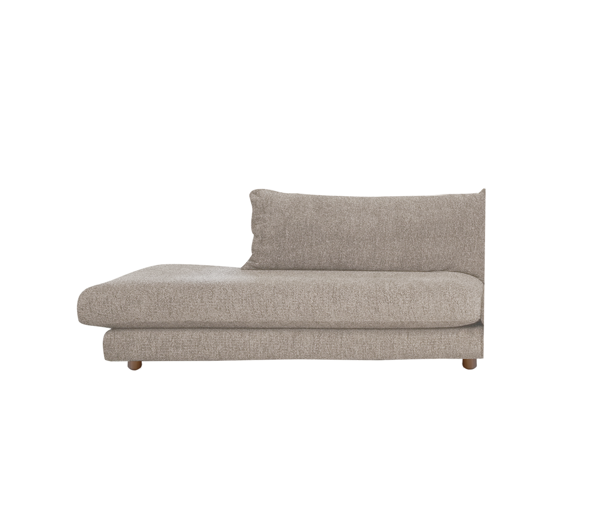 Chaise longue brun clair au design minimaliste et avec un dossier de soutien.