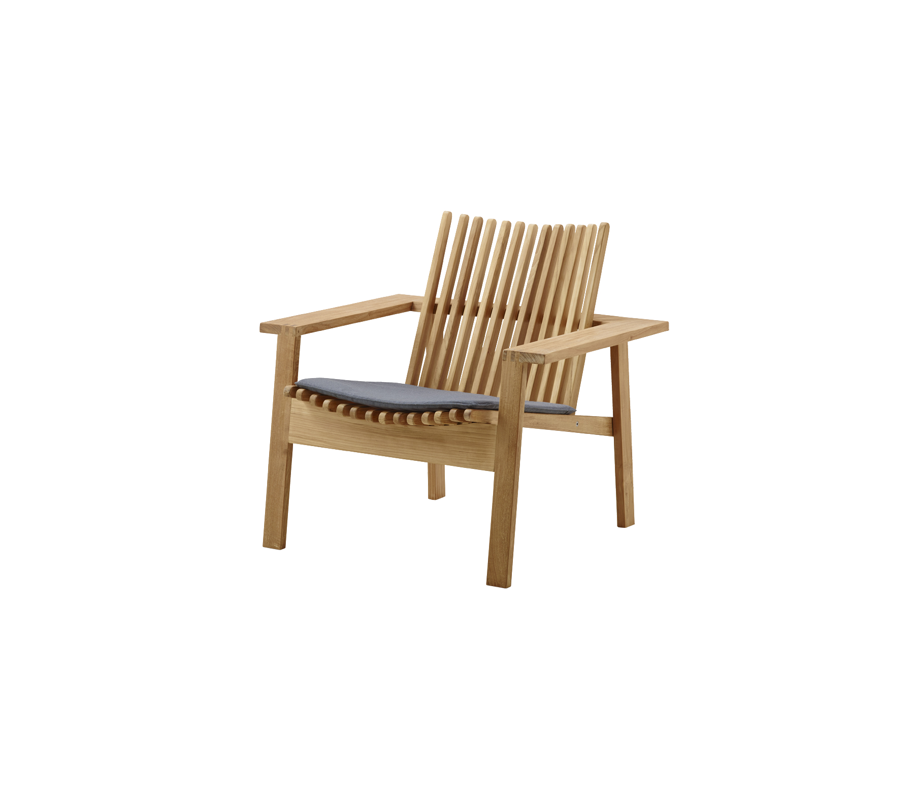 Chaire en bois élégante avec dossier à lattes et siège rembourré, idéale pour le confort et l'esthétique.