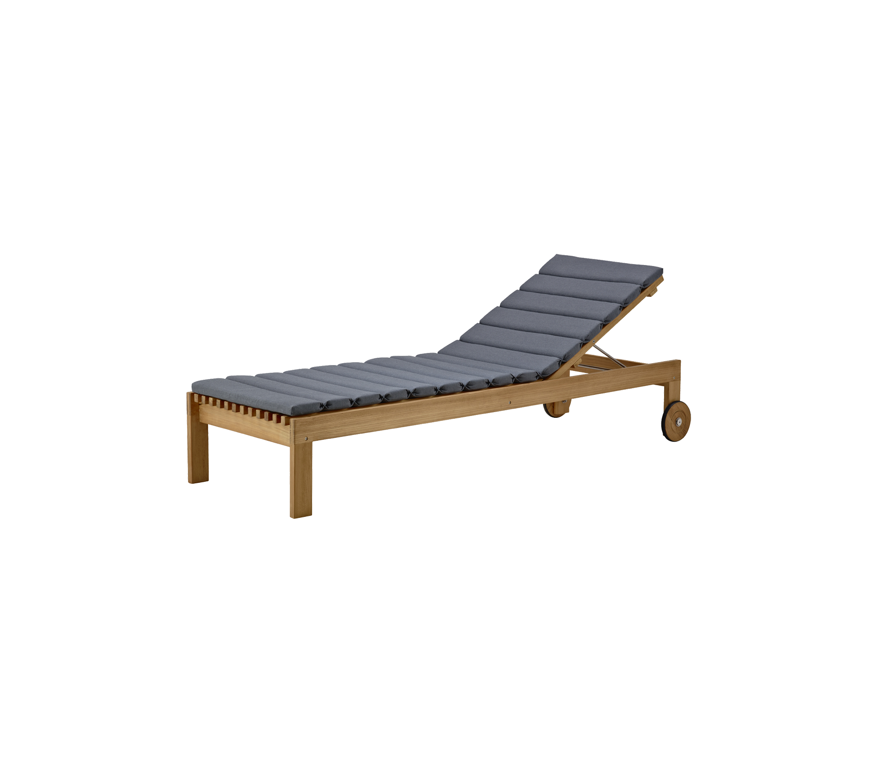 Fauteuil lounge élégant avec une structure en bois et un coussin gris, conçu pour le confort et la détente.