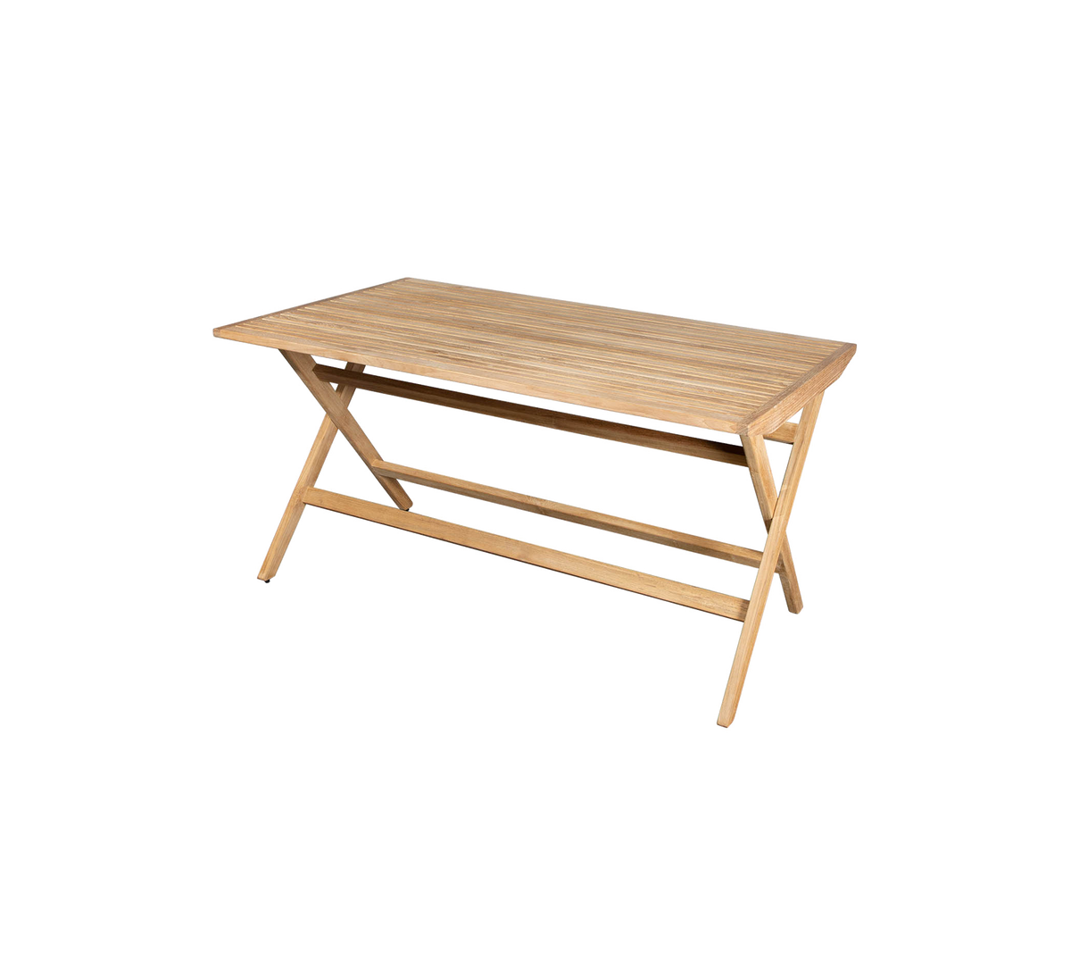 Table en bois clair avec une surface lisse et des pieds croisés, adaptée à divers usages.