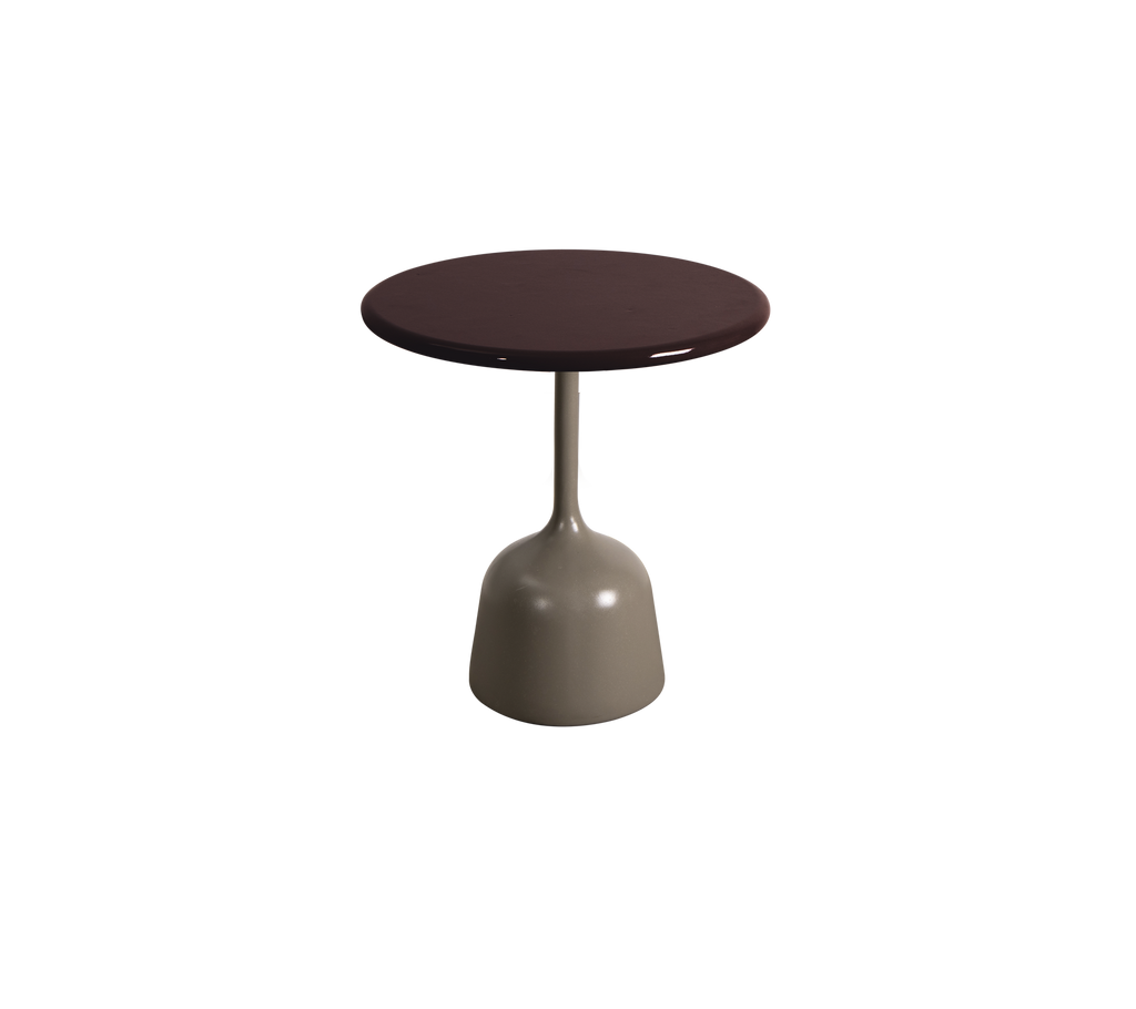 Table bordeaux moderne avec une base taupe.