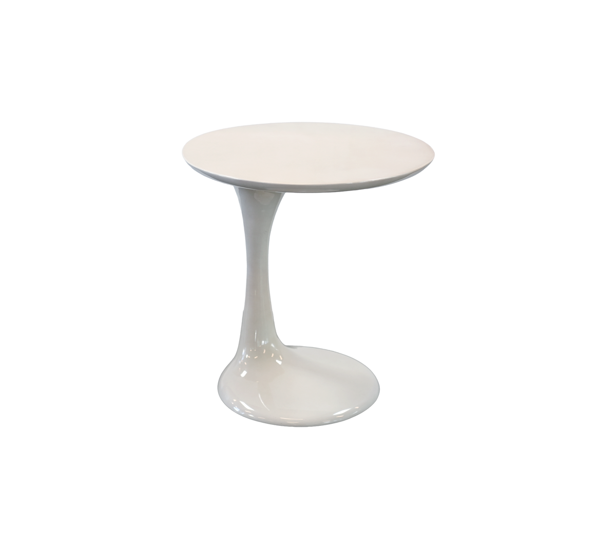 Table d'appoint blanche moderne avec une base sculpturale unique.