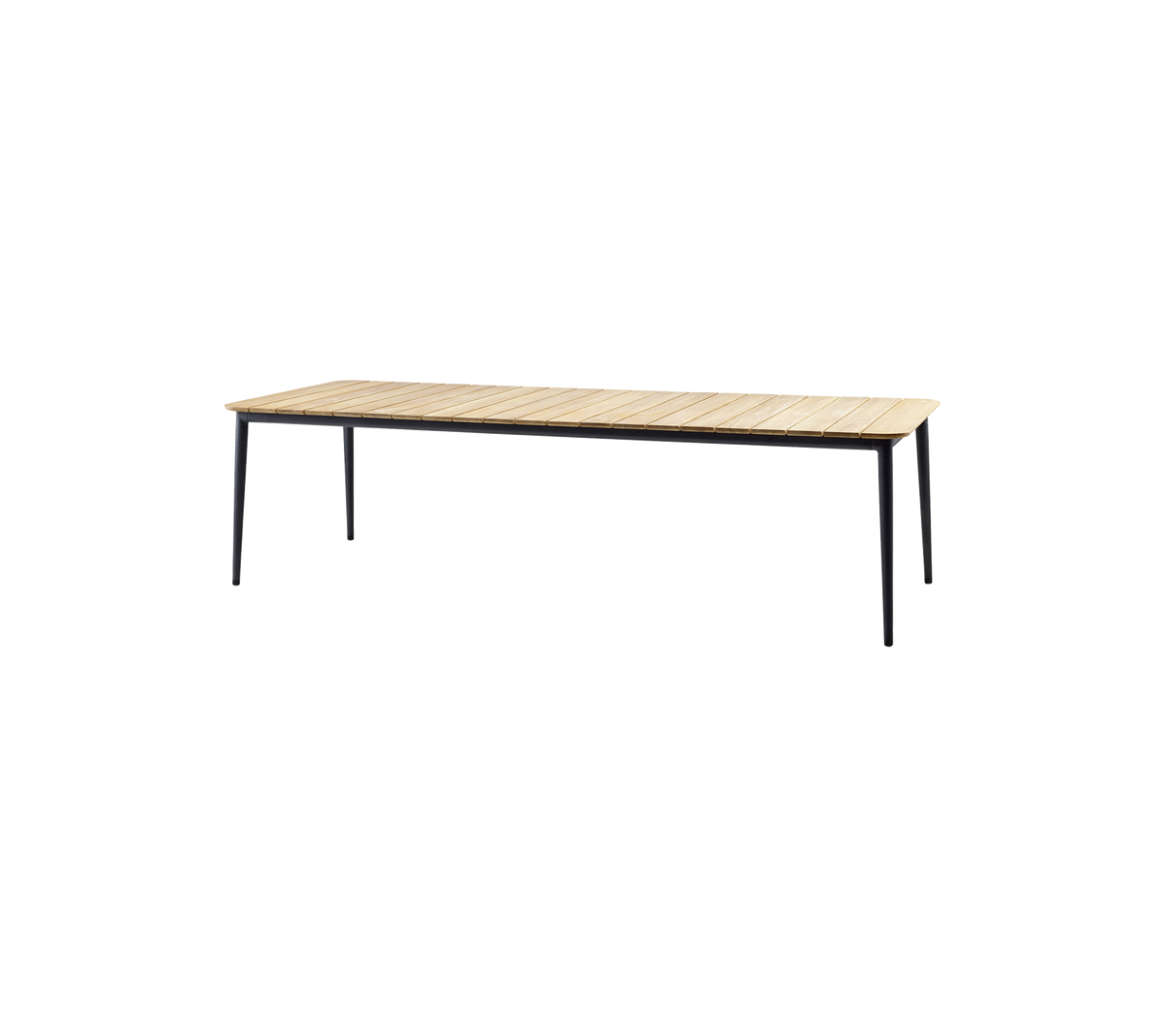 Table à manger en bois avec une surface claire et des pieds noirs élégants, parfait pour les espaces modernes.