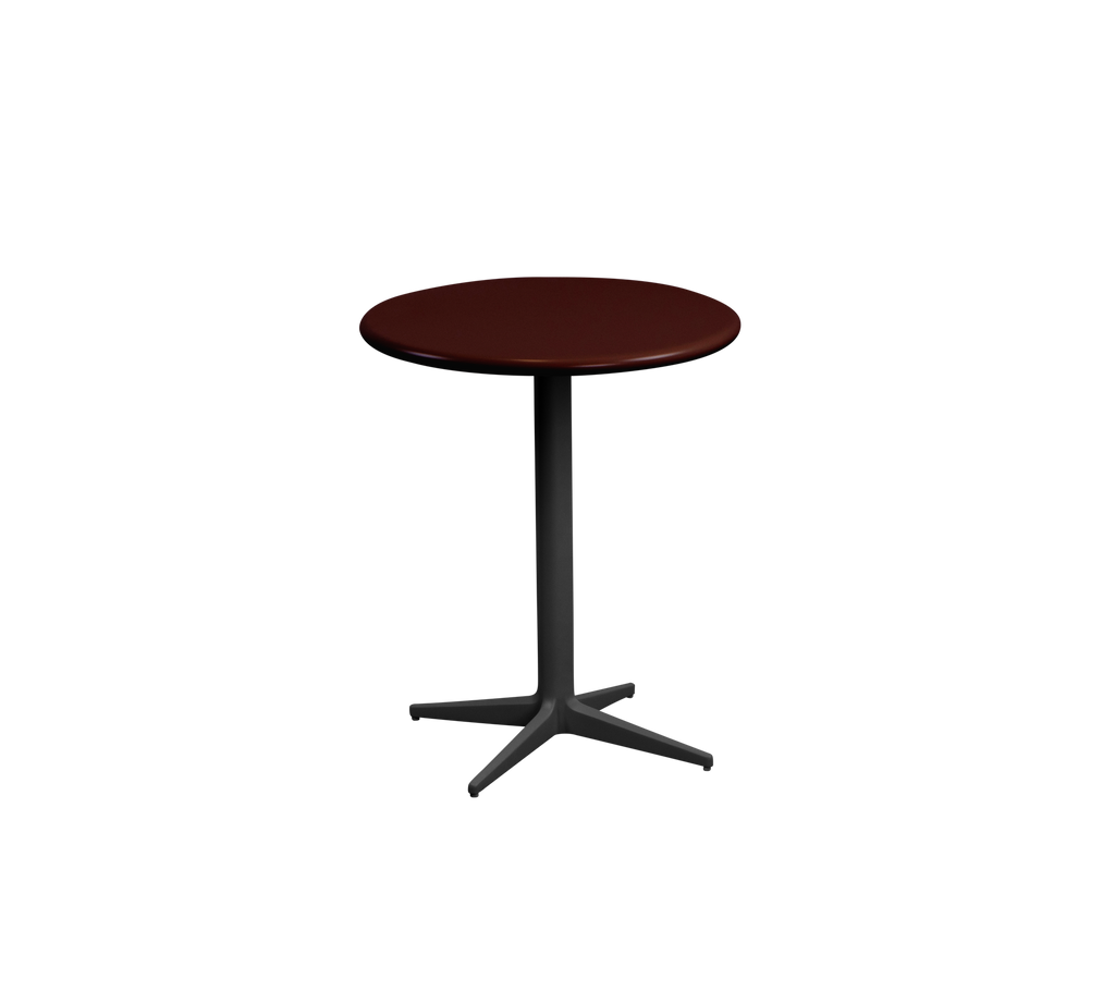 Table ronde bourgogne avec un pied noir.