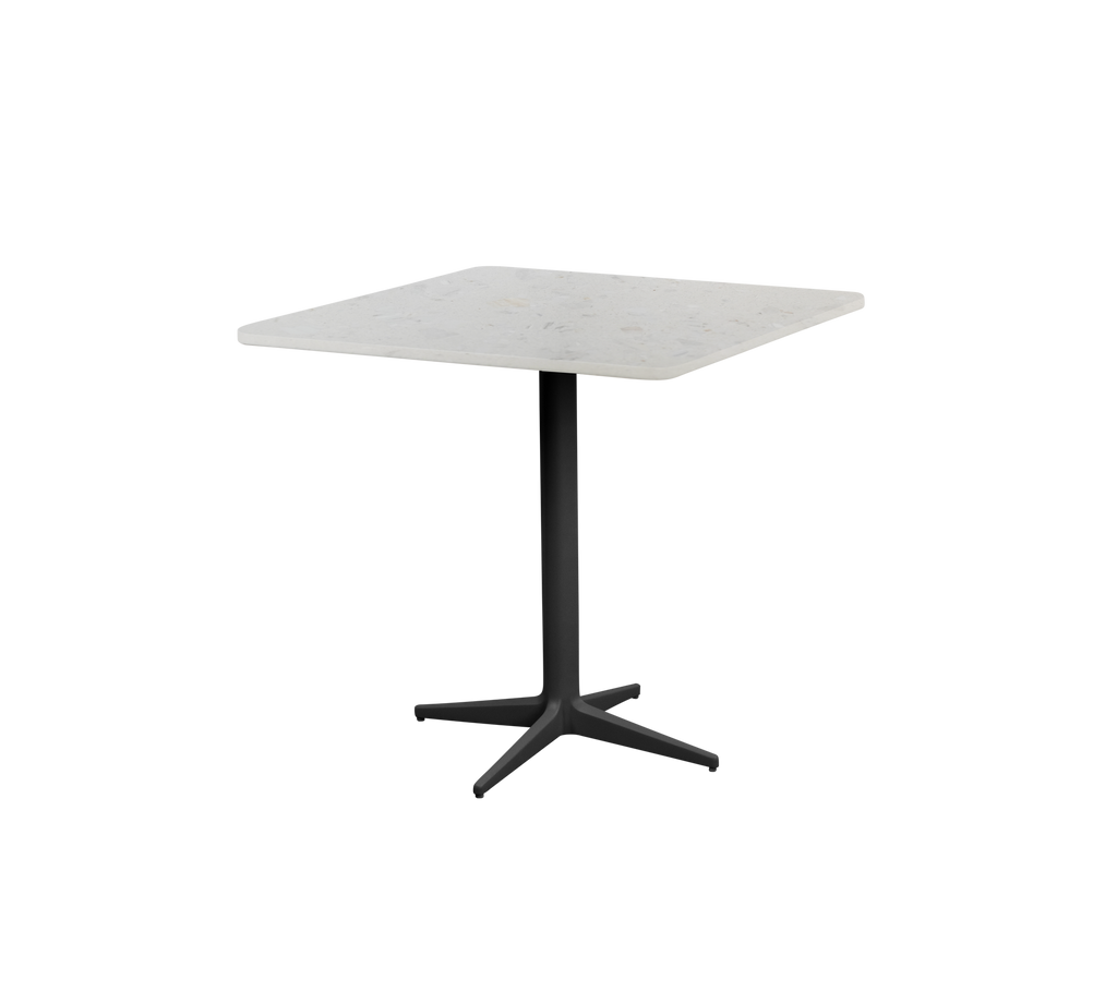 Table carrée moderne blanche avec une base noire.