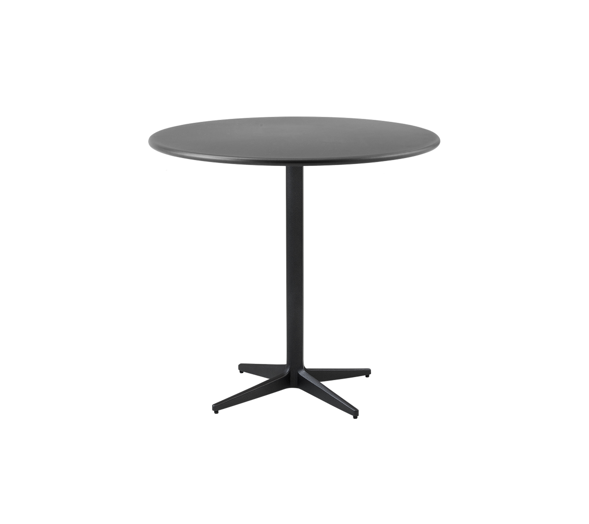 Table ronde avec une finition noire élégante et un design minimaliste, dotée d'une base centrale robuste pour la stabilité.