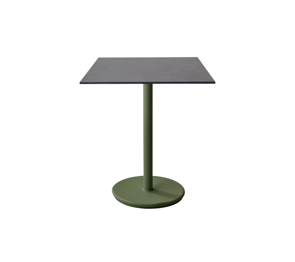 Table moderne gris foncé avec une base vert foncé.