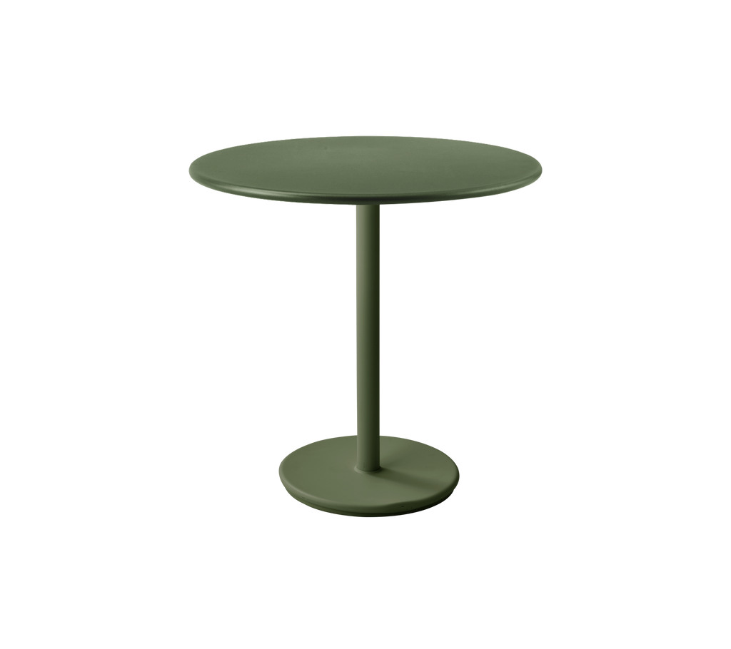 Table ronde vert foncé au design minimaliste.