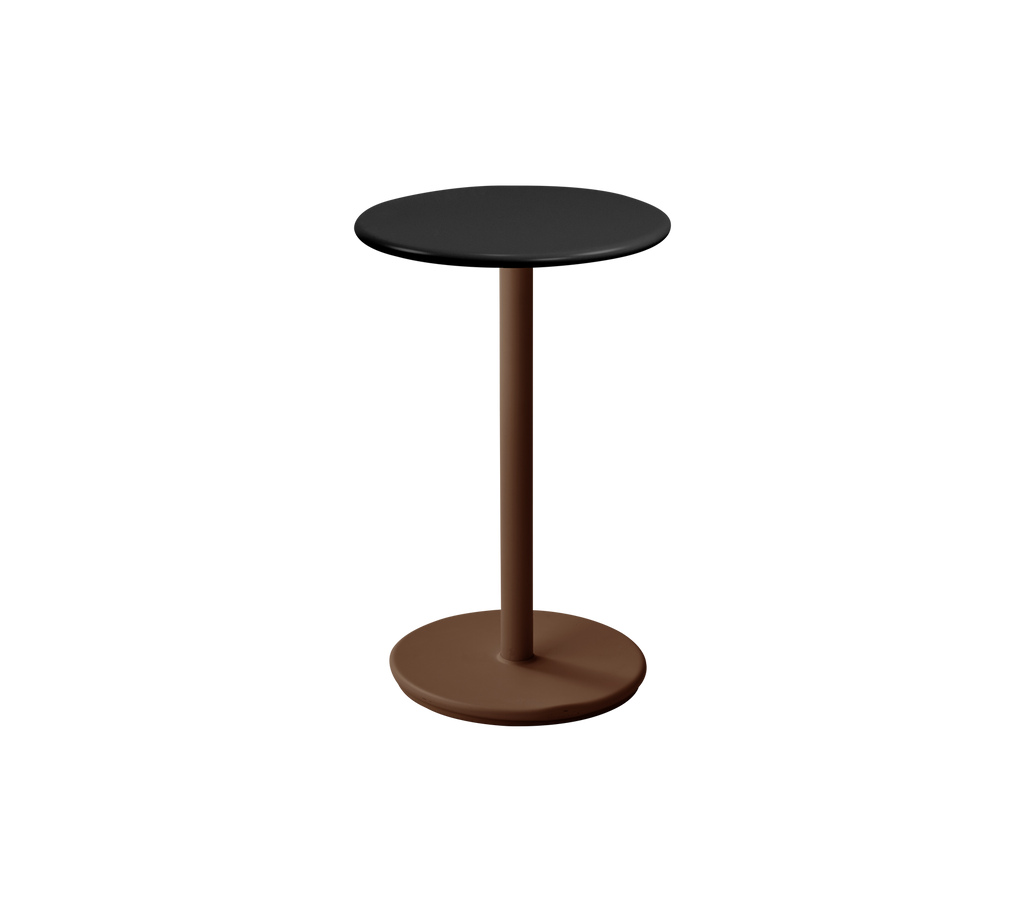 Table noire moderne avec un socle marron.