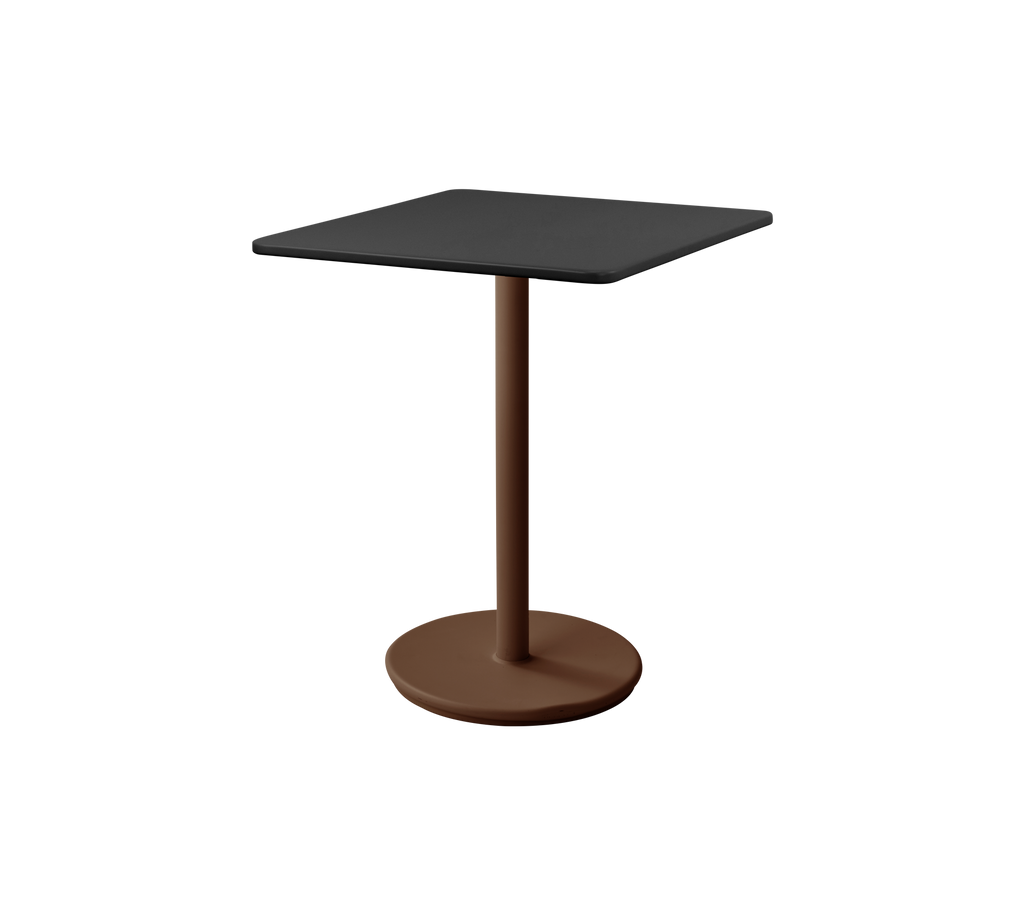 Table noire moderne avec un socle marron.