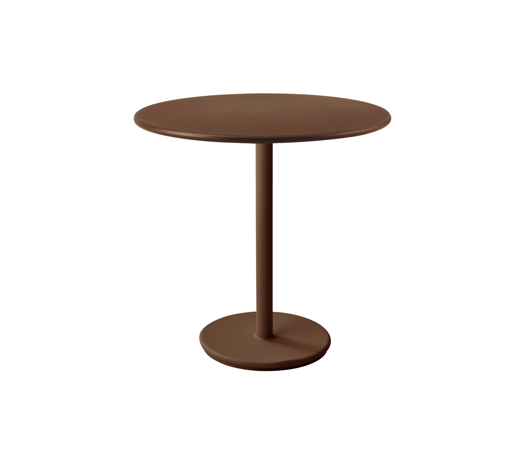 Une table ronde rouge désert avec une base en piédestal simple.
