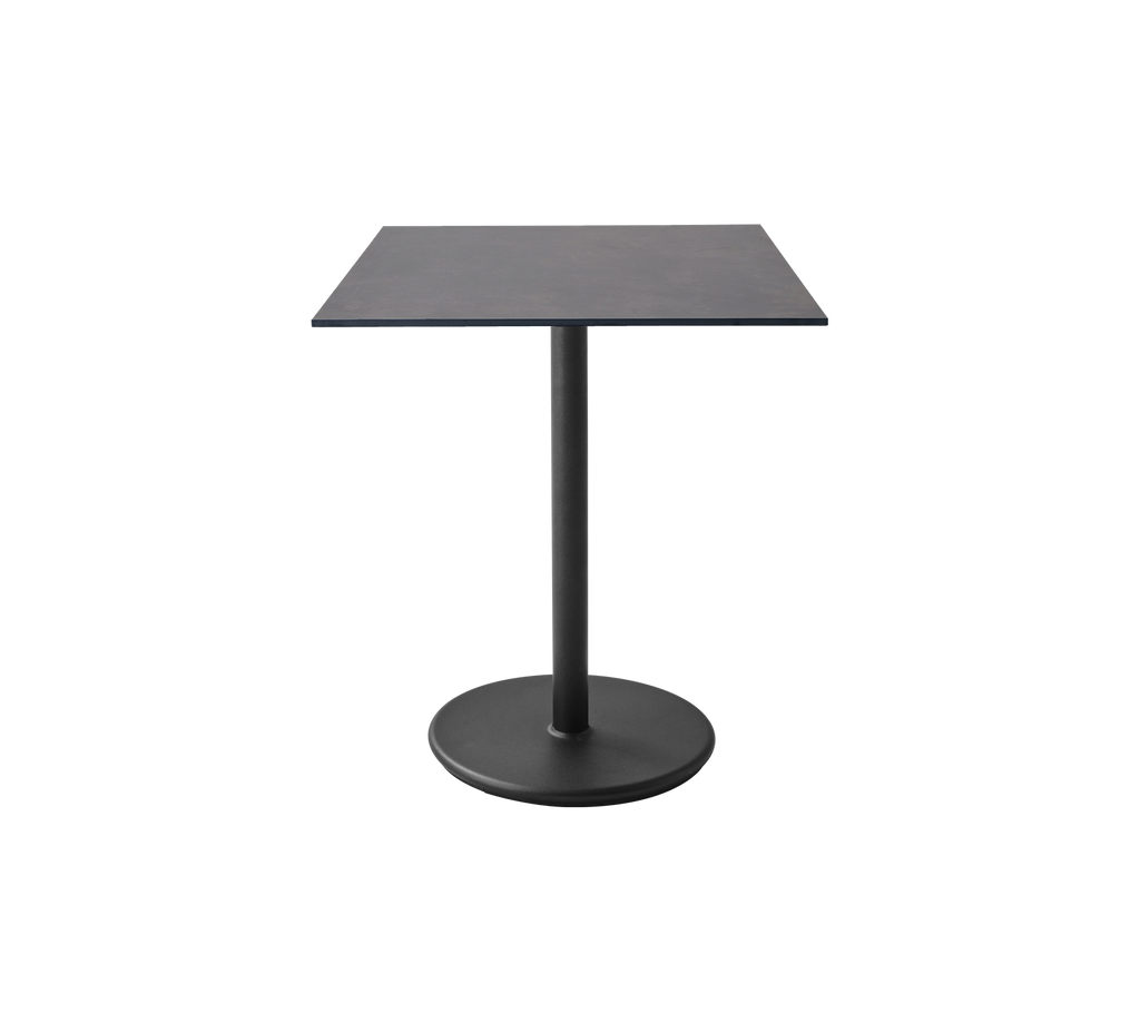 Table carrée avec une surface lisse et une base ronde robuste, conçue pour des espaces modernes et un usage polyvalent.