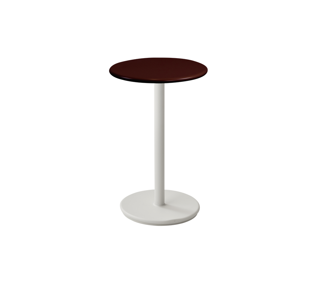 Table bourgogne avec une base blanche, présentant un design simple et moderne.