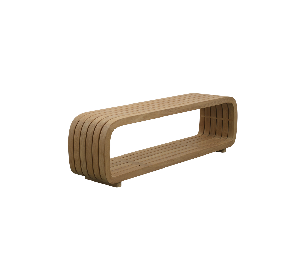 Module de canapé Mellow/table basse – une pièce extérieure sculpturale et multifonctionnelle avec des lignes douces et organiques et un design durable et résistant aux intempéries, idéale pour créer un cadre de salon serein et élégant.