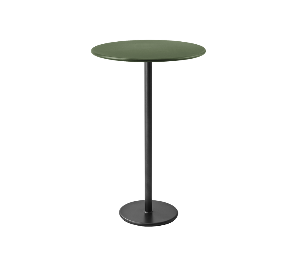 Table ronde verte foncée avec une base noire.