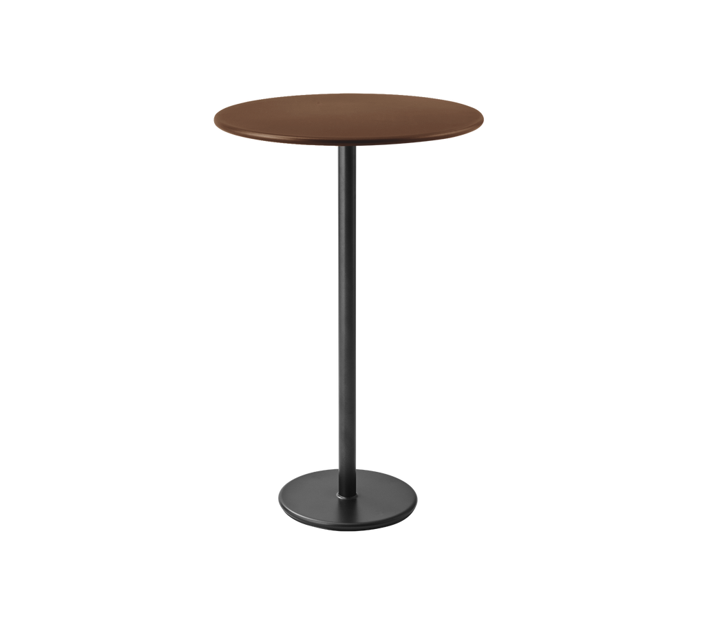 Table brune avec une base noire élégante.