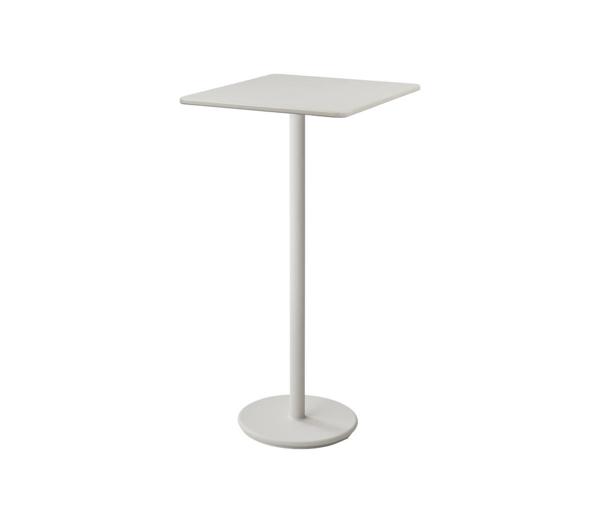 Table d'appoint blanche minimaliste avec un plateau carré et une base de piédestal mince, idéale pour les petits espaces ou les zones de sièges décontractées.
