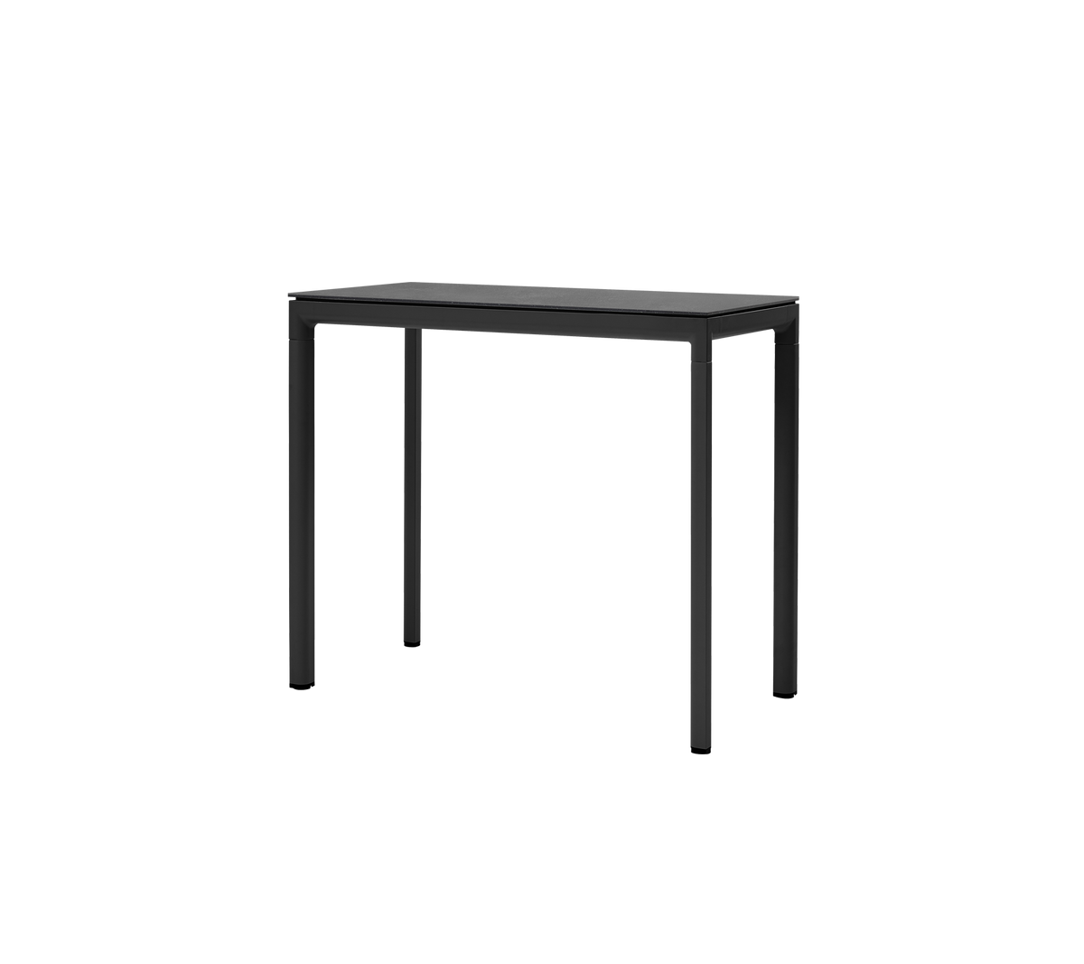 Une table noire élégante au design minimaliste avec quatre pieds robustes, idéale pour une utilisation polyvalente dans différents contextes.