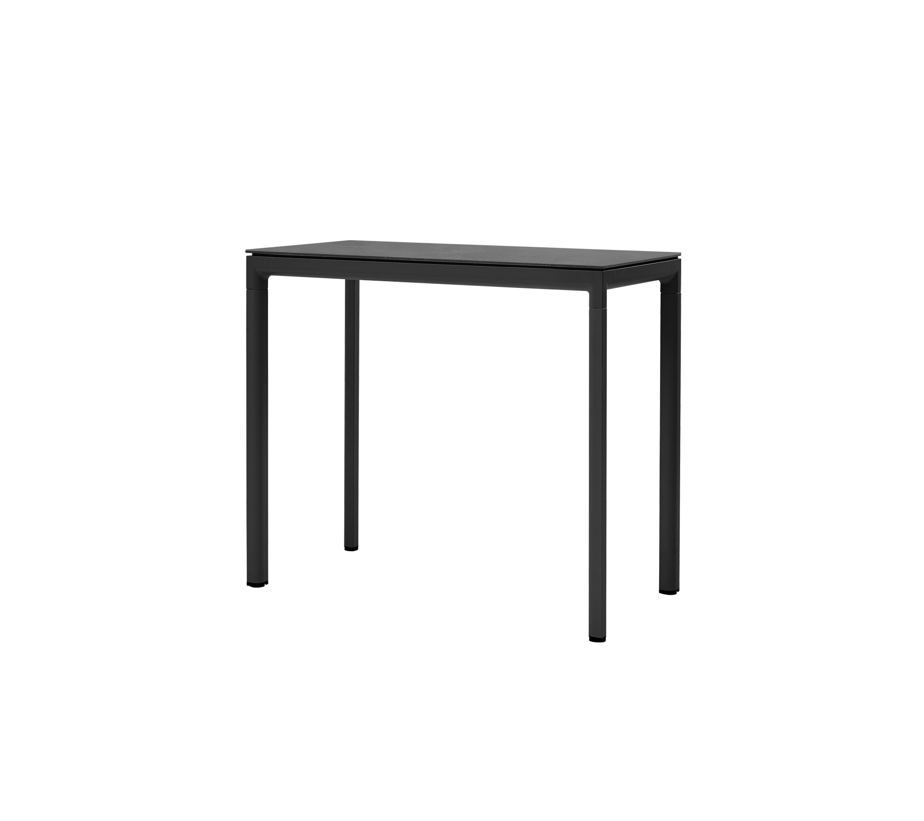 Une table noire élégante au design minimaliste avec quatre pieds robustes, idéale pour une utilisation polyvalente dans différents contextes.