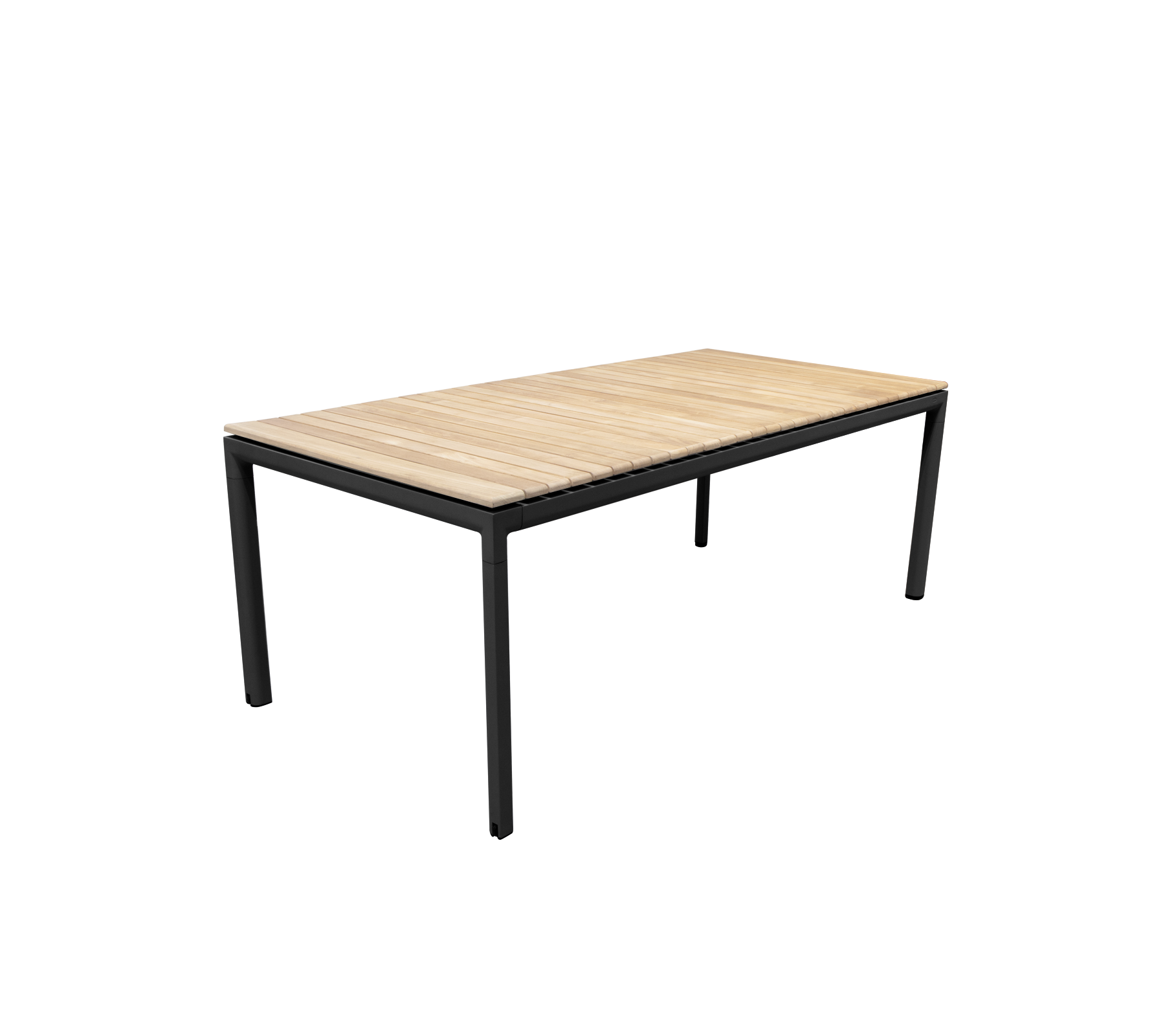 Une table moderne avec un cadre en métal noir élégant et une surface en bois clair, conçue pour une utilisation polyvalente.