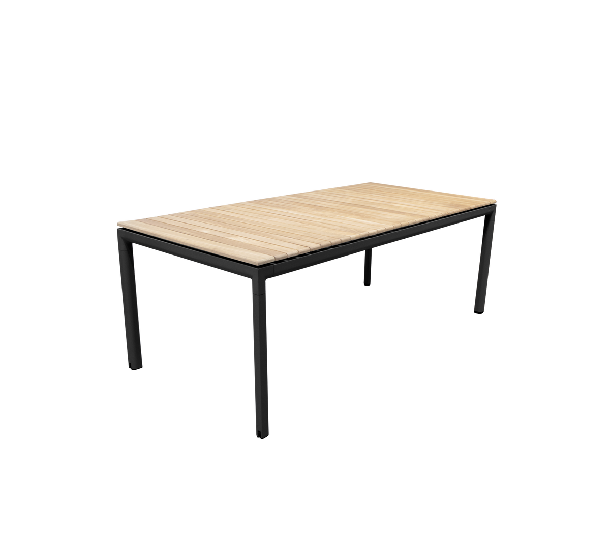 Une table moderne avec un cadre en métal noir élégant et une surface en bois clair, conçue pour une utilisation polyvalente.