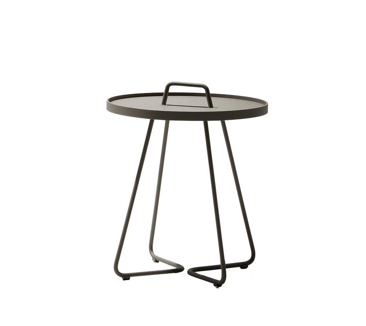 Table ronde au design élégant, dotée d'une poignée de transport et d'une base minimaliste. Parfaite pour tout cadre moderne.