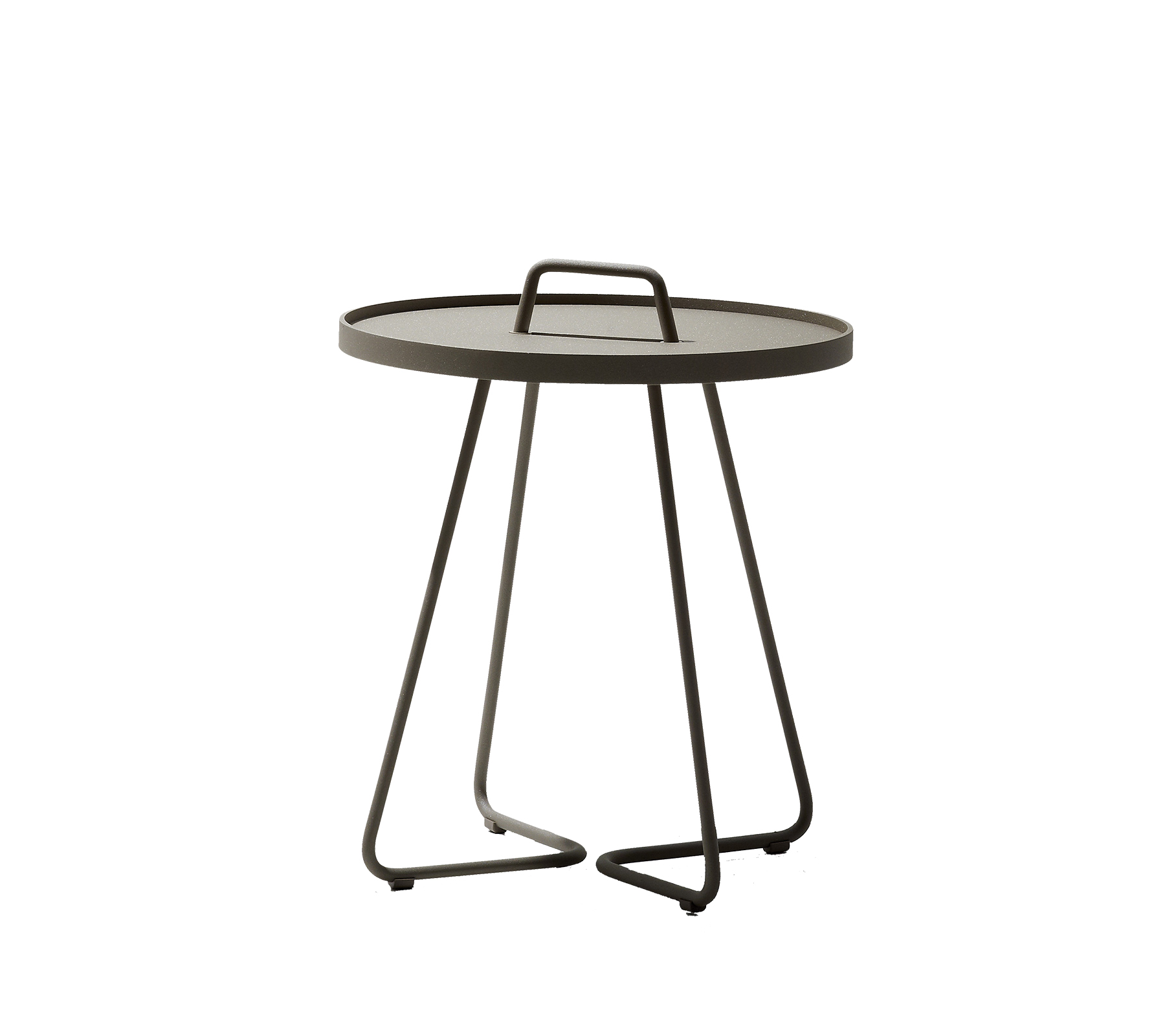 Table ronde au design élégant, dotée d'une poignée de transport et d'une base minimaliste. Parfaite pour tout cadre moderne.