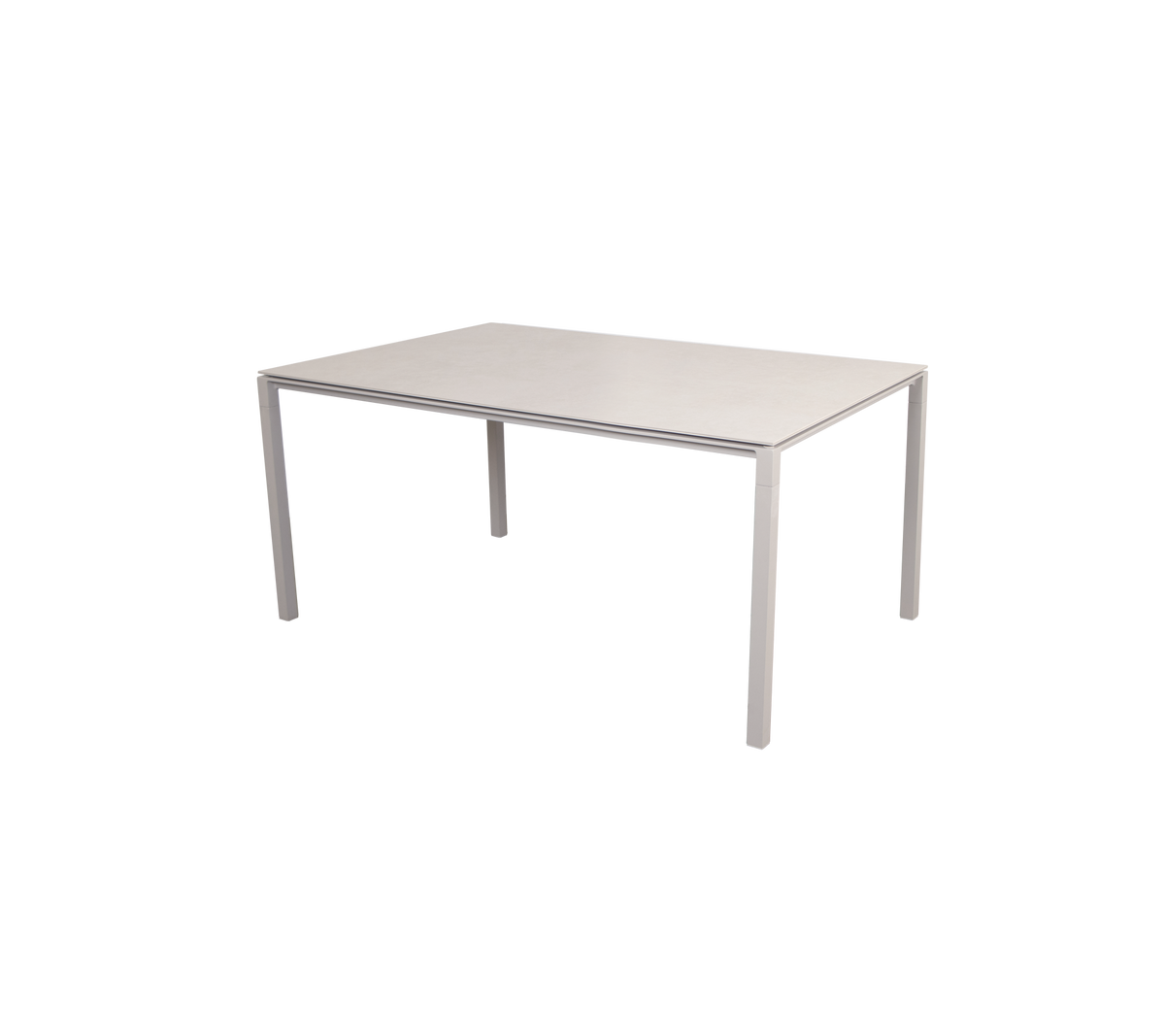 Table rectangulaire avec une surface lisse et claire et quatre pattes robustes, idéale pour diverses utilisations.