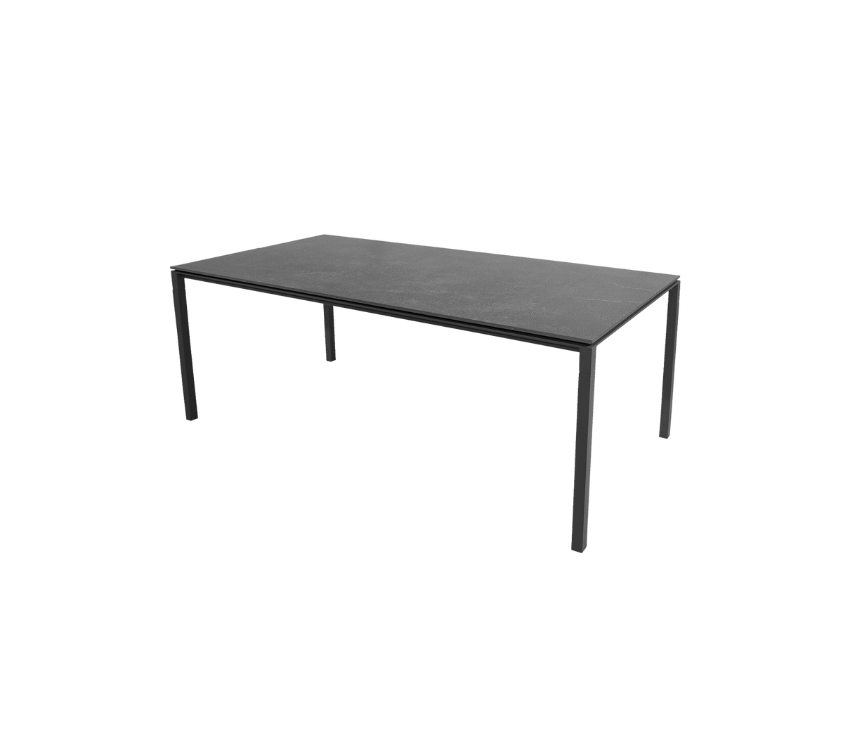 Une table élégante et moderne avec une surface plane soutenue par des pieds fins, conçue pour un usage polyvalent dans divers contextes.