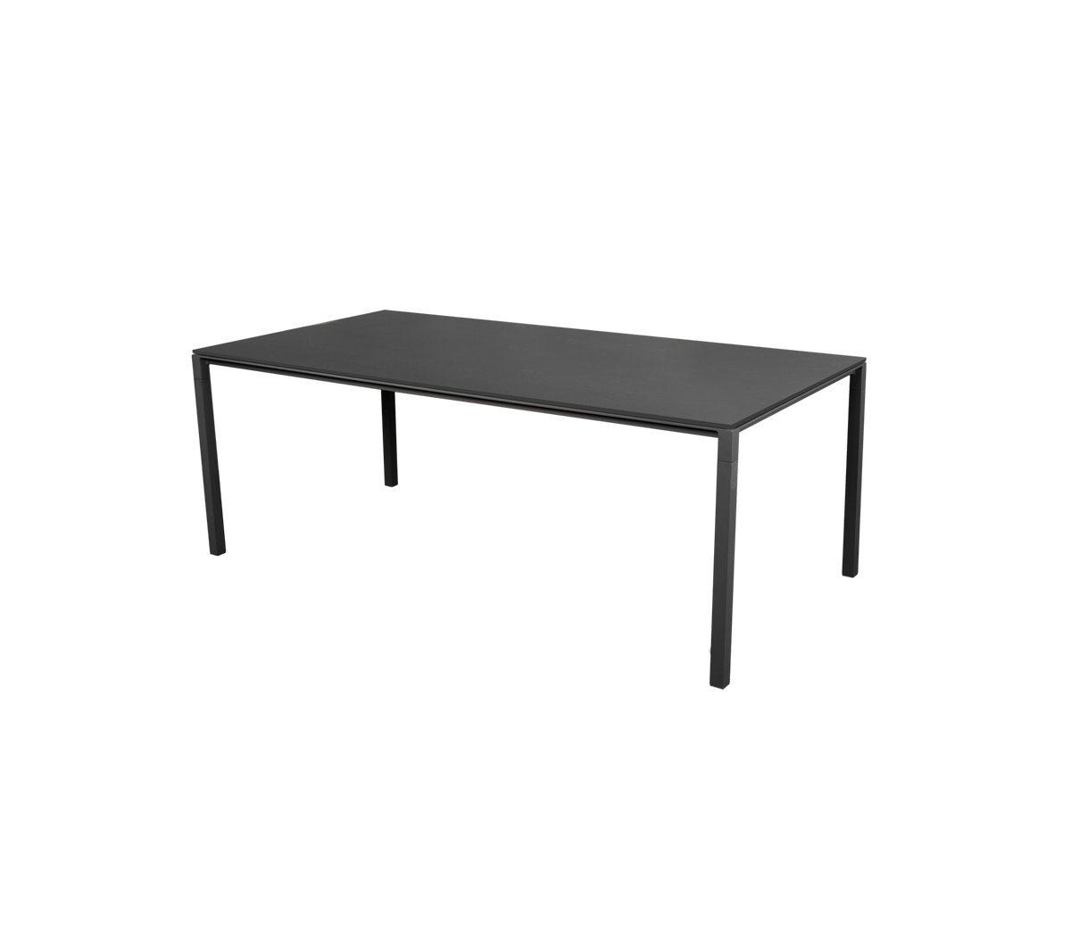 Une table noire élégante au design minimaliste avec quatre pieds droits. Convient à divers environnements et usages.