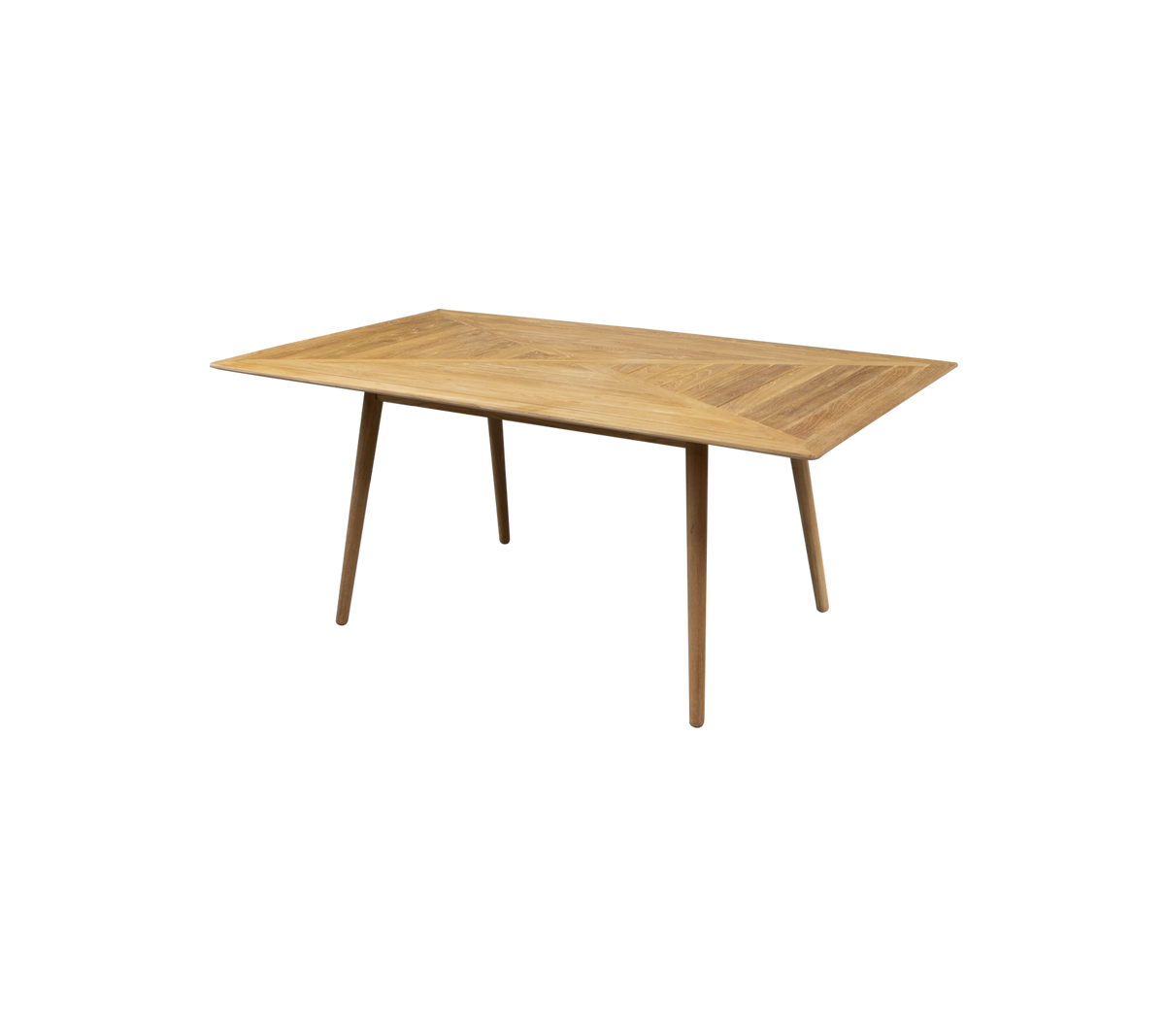 Table en bois rectangulaire avec une finition claire et des pieds effilés, parfaite pour le repas ou comme espace de travail. Design simple et moderne.