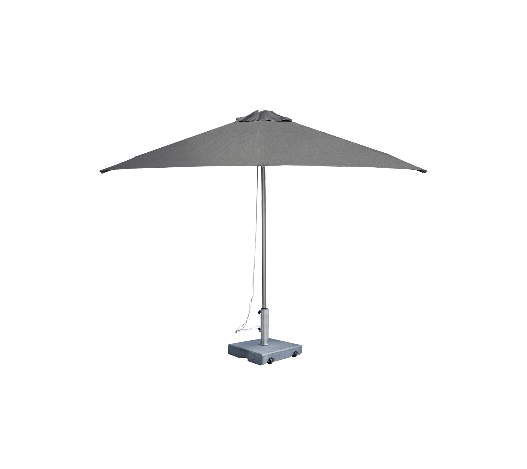 Parapluie gris moderne avec un design épuré et une base robuste.