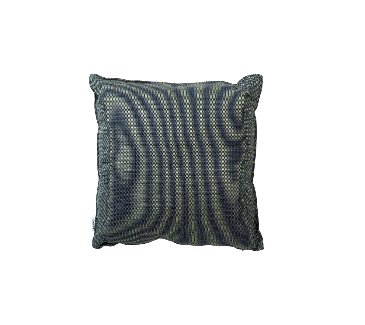 Coussin carré texturé dans une teinte verte atténuée, avec un design simple et moderne adapté à divers styles de décoration.