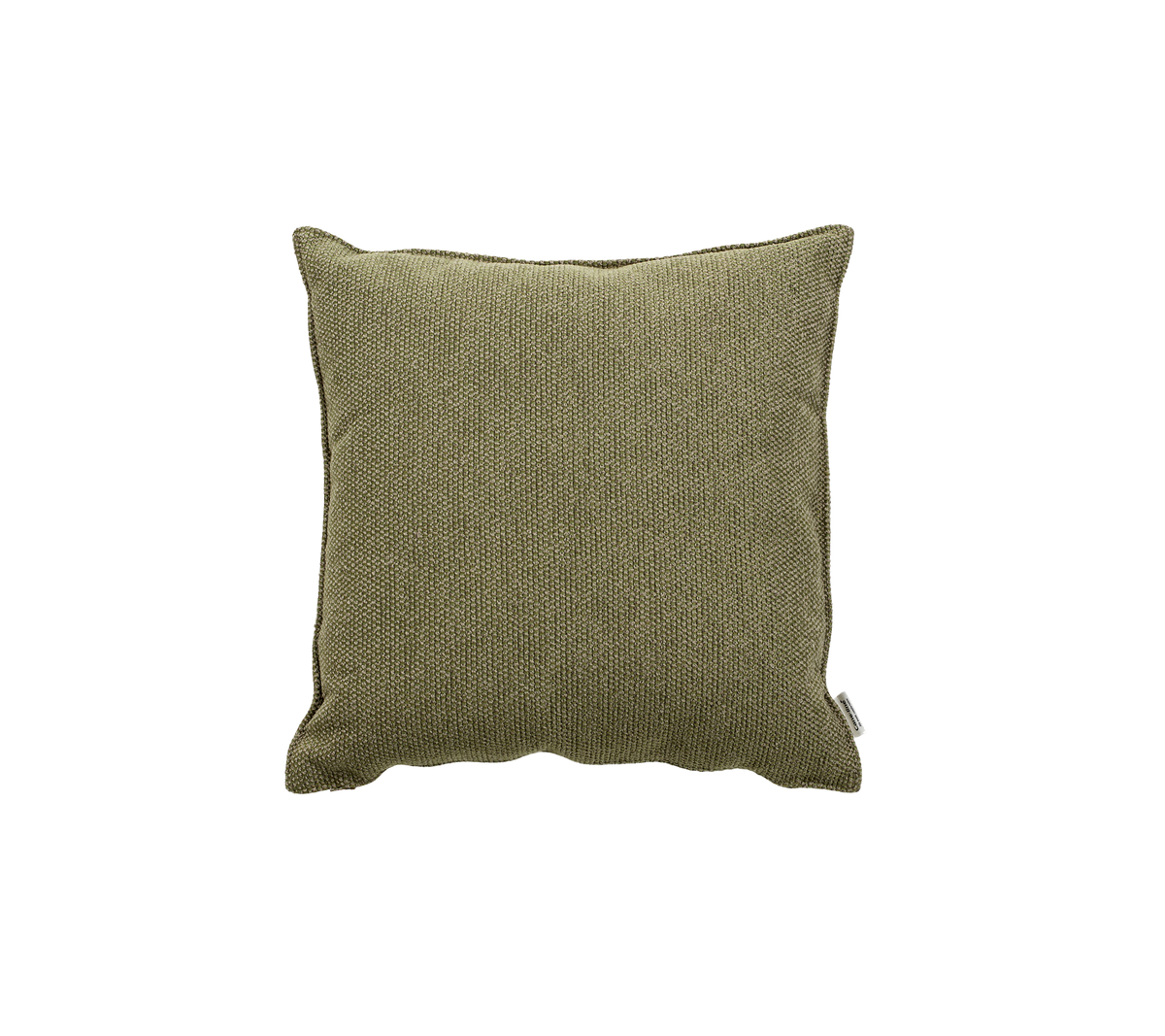 Coussin décoratif carré en tissu à texture olive, ajoutant une touche de subtilité élégante à n'importe quel espace.
